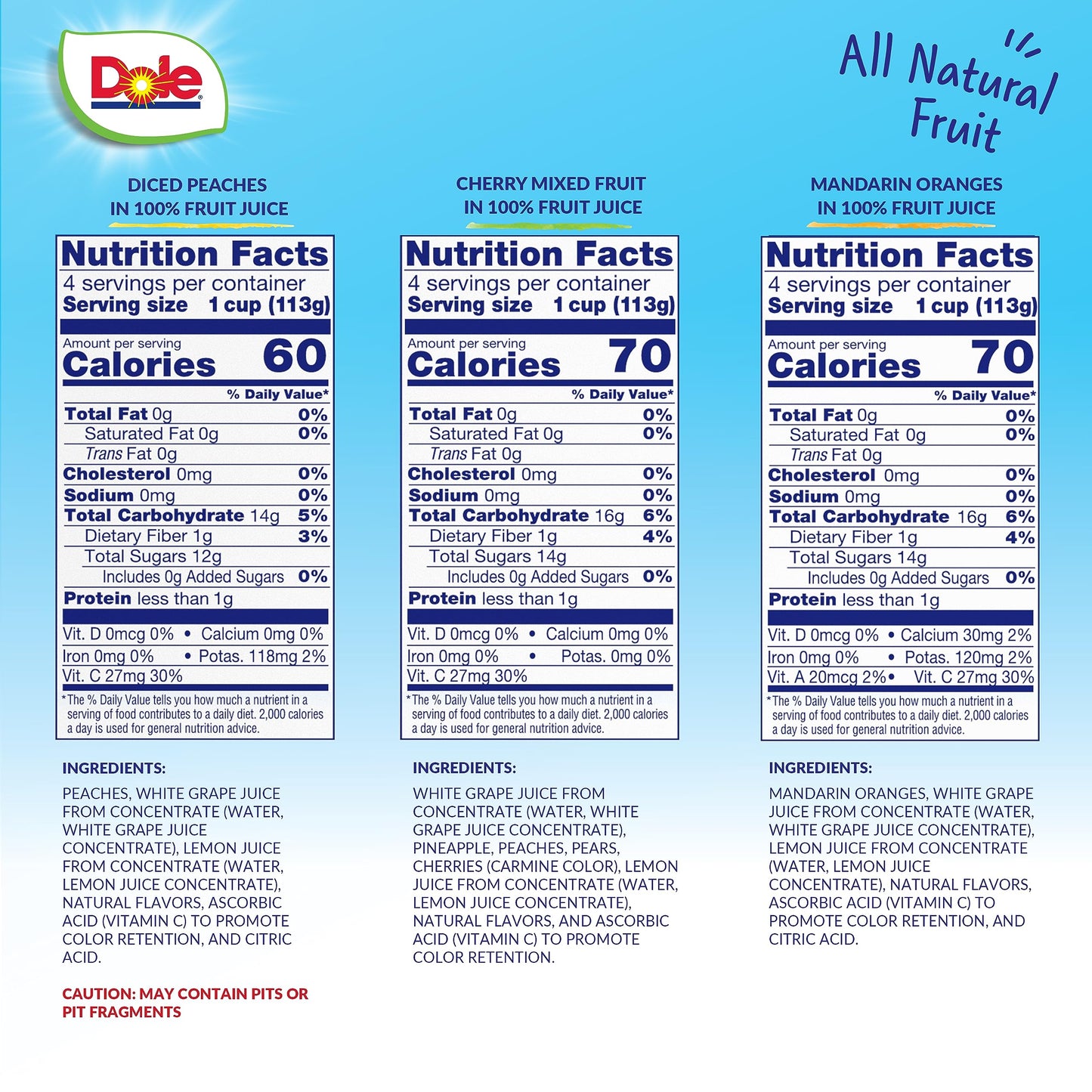 Dole Fruit Bowls In 100% Juice Variety Pack Snacks, Peaches, Cherry Mixed Fruit, Mandarin Oranges, 4Oz 12 Total Cups, Gluten & D