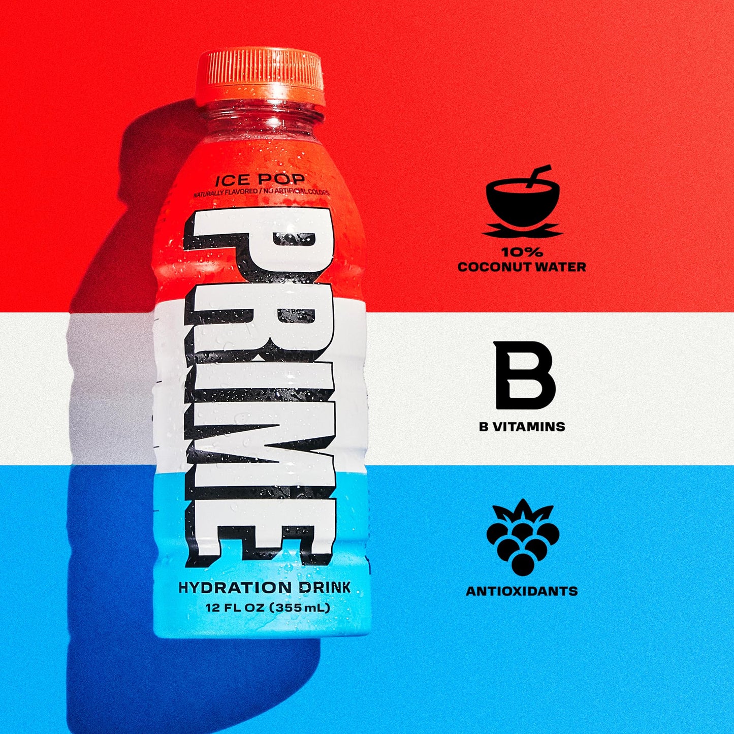 PRIME HYDRATION Sports Drink, Electrolyte Enhanced, 250mg BCAAs, Low Sugar, 12 Fl Oz, Pack of 24