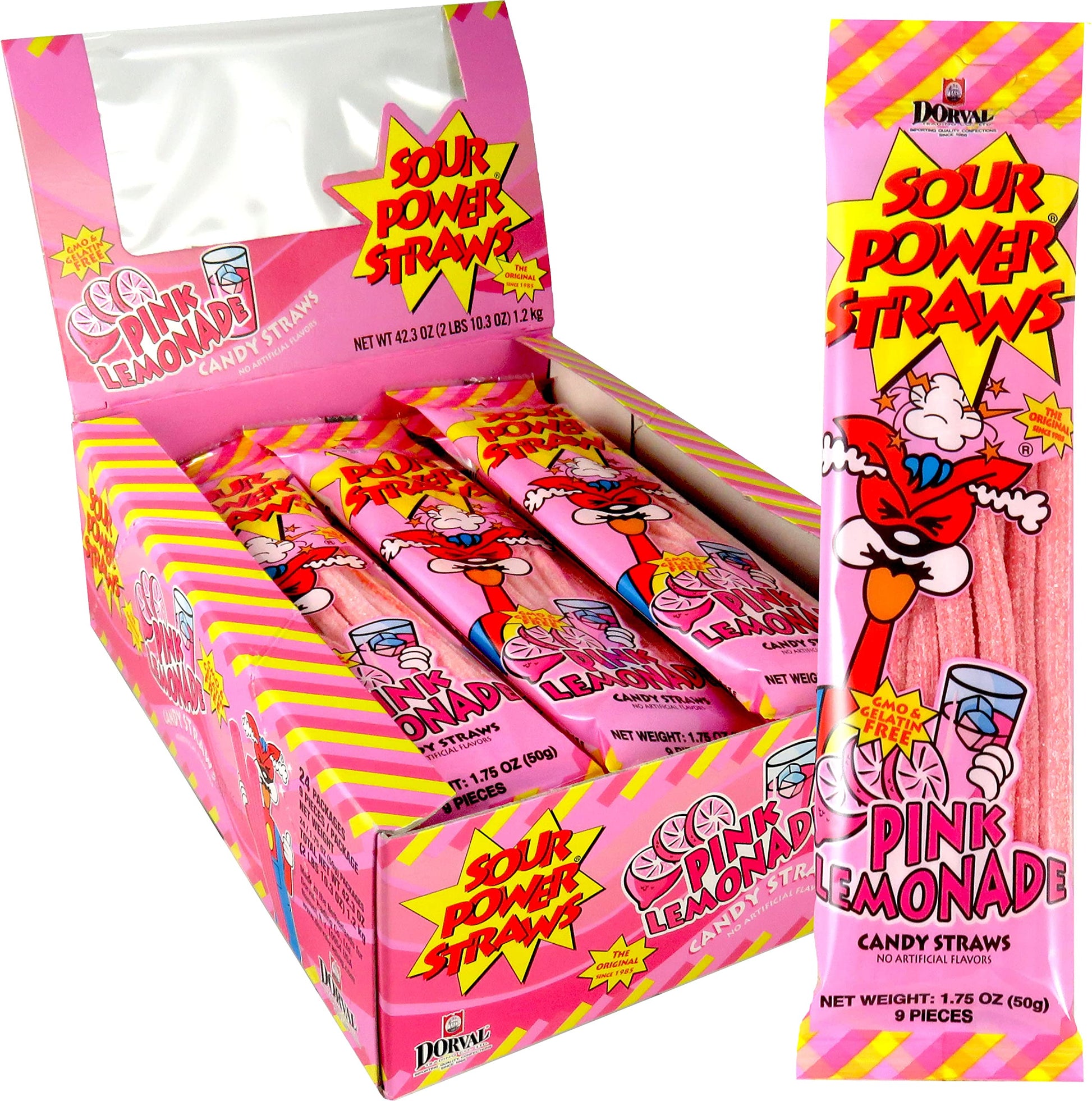 Sour Power Candy Straws, Pink Lemonade Straws, 1.75 Ounce - 24 Count (Pack Of 1)