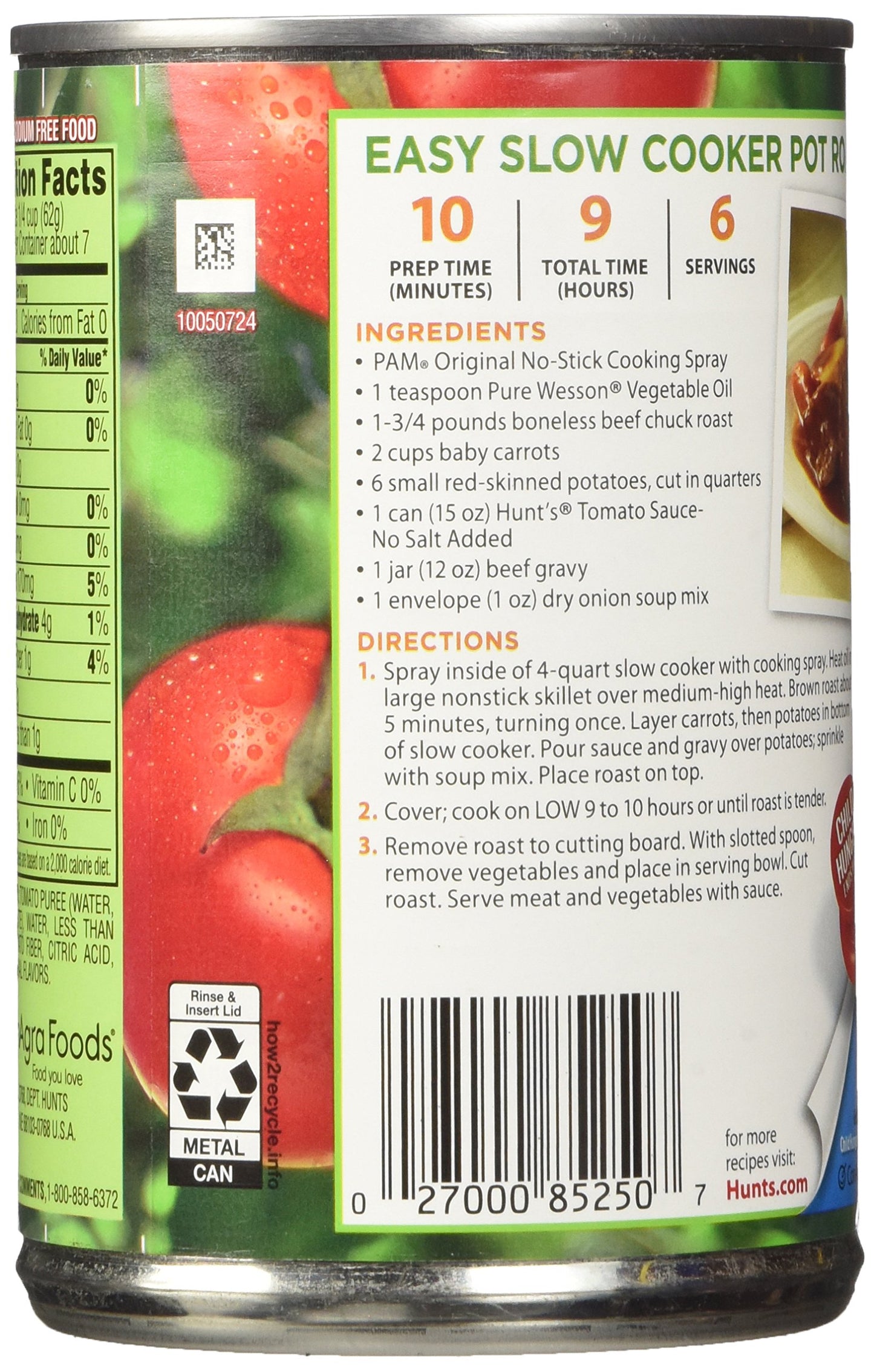 Hunt'S No Salt Added Tomato Sauce 15Oz Can (Pack Of 6)