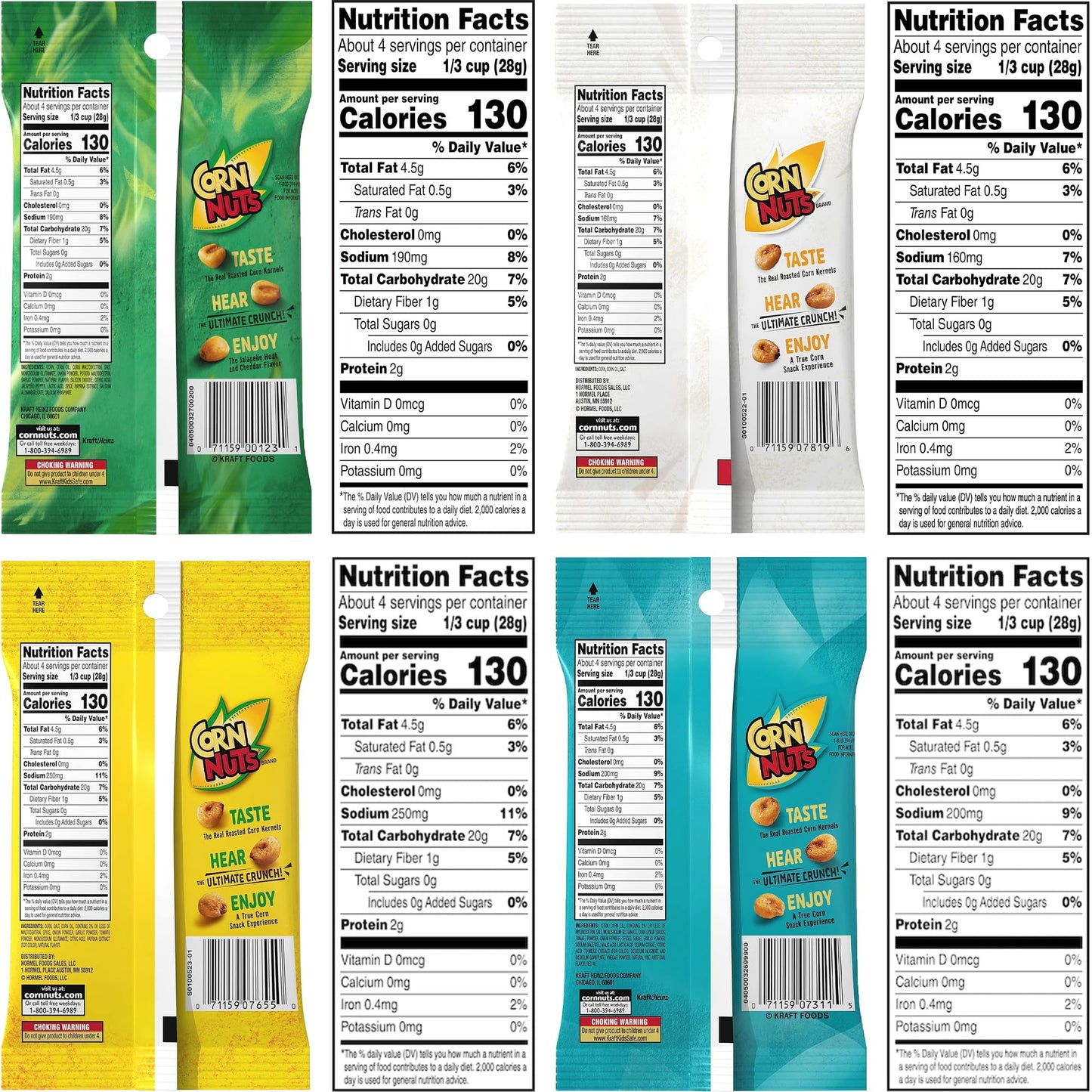 Corn Nuts Variety Pack | 4 oz Bags (Pack of 6) | Loaded Taco, Chile Picante, Ranch, Original, Mexican Street Corn, and BBQ | Bul