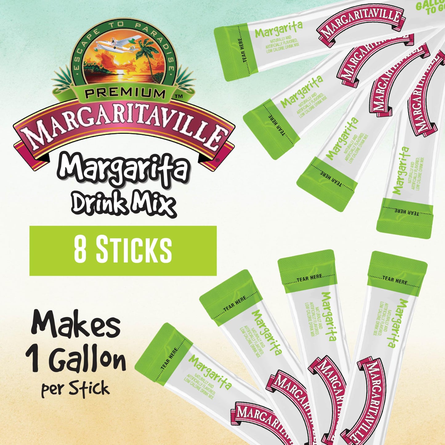 SINGLES TO GO! Powdered Drink Mix, Low Calorie, Zero Sugar, Margarita, 8-Count Box, Each Stick Makes 1 Gallon, 5.83 Ounce
