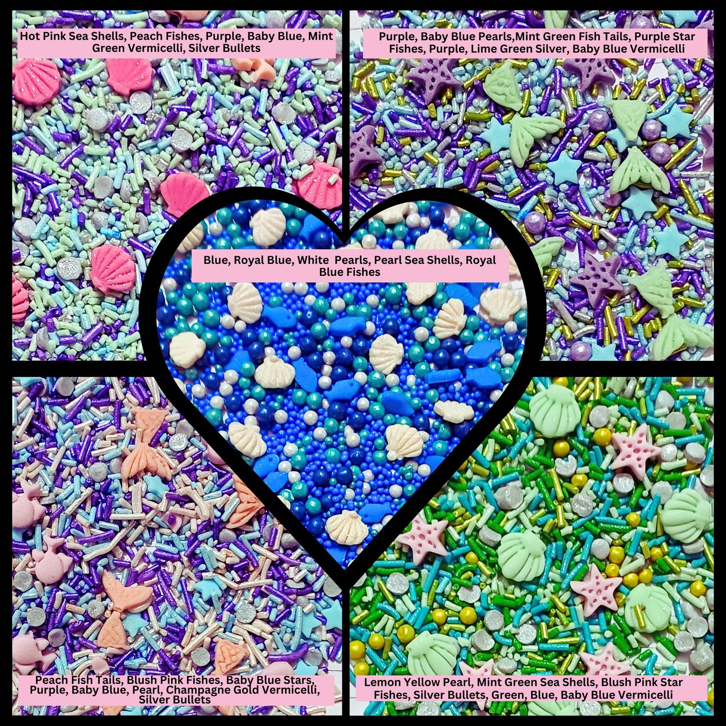 Decoratingconfect Under The Sea Sprinkle Mix Set - Starfish, Shell & Fishes -5 Assorted Pastel Blends For Cake, Cupcake & Cookie