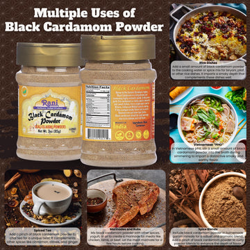 Rani Black Cardamom Powder, All Natural, Vegan, Gluten Friendly, 3oz (85g) PET Jar, Indian Spice