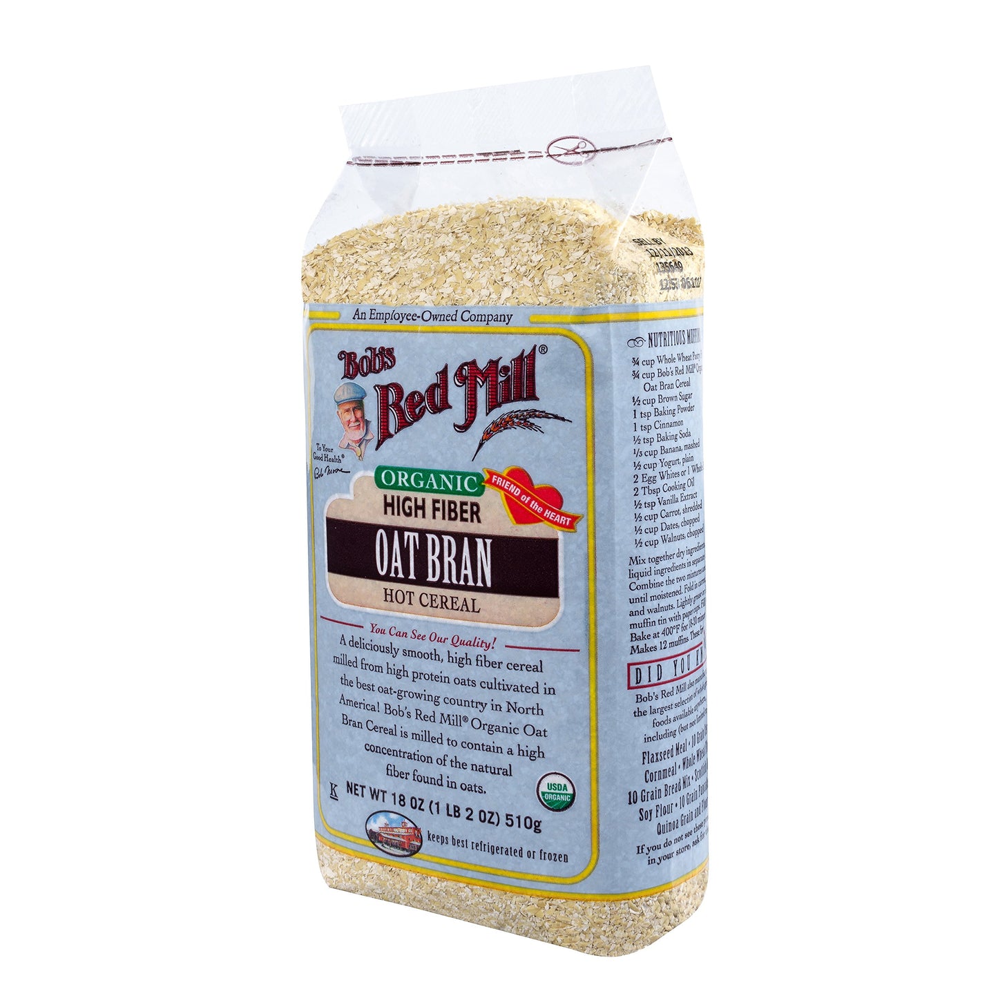 Bob's Red Mill Organic Oat Bran Hot Cereal, 18 Ounce (Pack of 4)