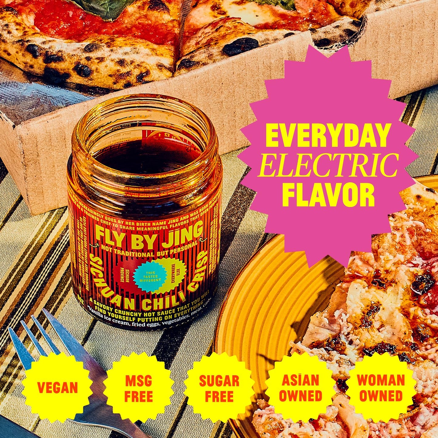 Flybyjing Xl Sichuan Chili Crisp, Gourmet Spicy Tingly Crunchy Hot Savory All-Natural Chili Oil Sauce W/Sichuan Pepper, Versatil