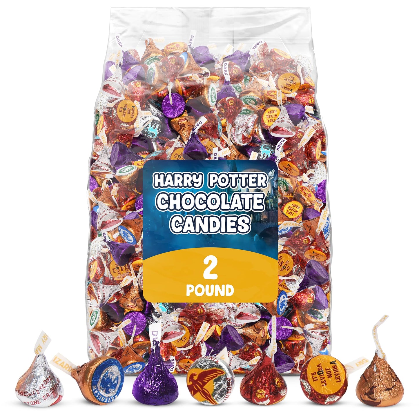 Christmas Magical Chocolate Kisses 2 lb - Individually Wrapped Wizard Theme Foil Milk & Special Dark Chocolate Candies for Trick-or-Treat  Candy Cauldrons  Parties & Candy Bowls