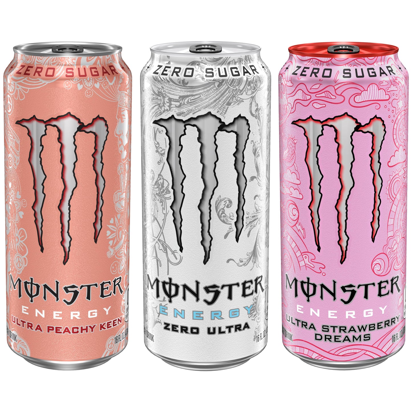 Monster Energy Ultra Variety Pack, Zero Ultra, Ultra Peachy Keen, Ultra Strawberry Dreams, Sugar Free Energy Drink, 16 Ounce (Pa
