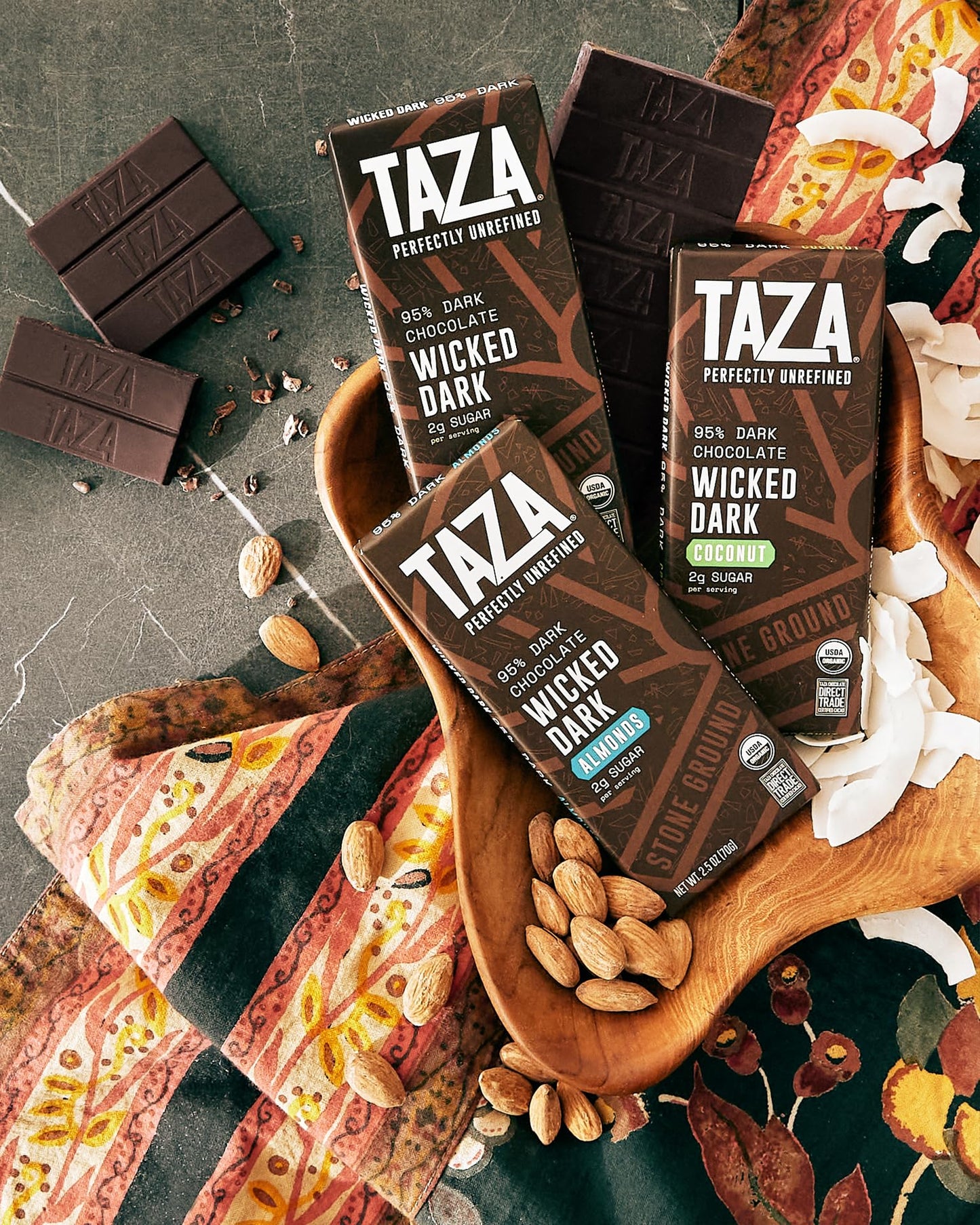 Taza Chocolate Organic Wicked Dark 95% Dark Bar Variety Pack, Vegan, 2.5 oz (4 count)