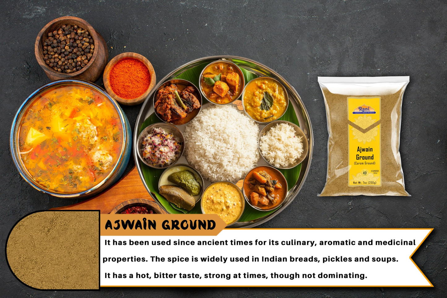 Rani Ajwain Powder - All Natural, Vegan, Gluten Friendly, Non-GMO, 7oz (200g) - Indian Origin Ground Spice