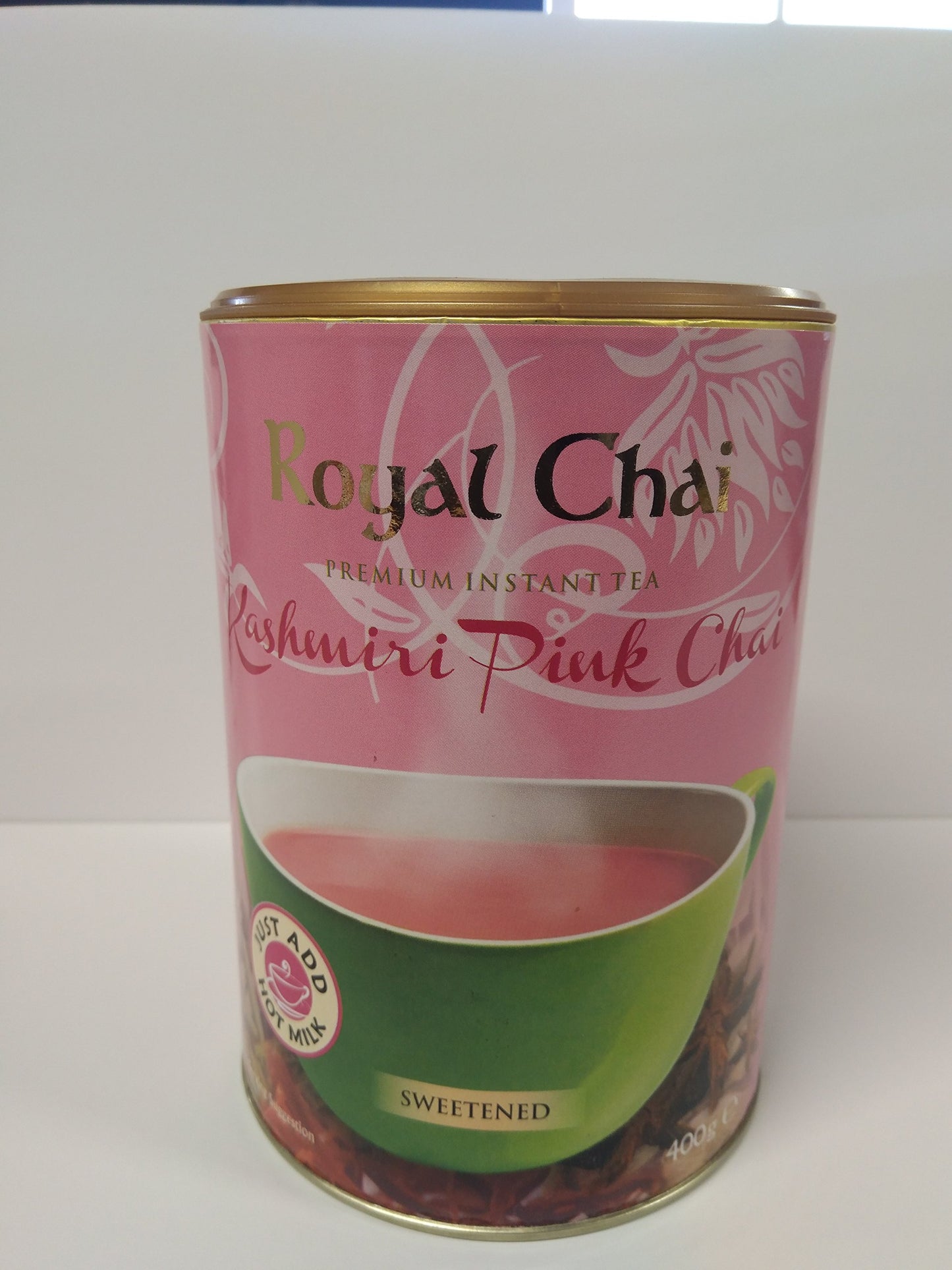 Royal Chai Instant Tea, Sweetened Kashmiri Pink Chai, 400g Tub, 14.1 Ounce