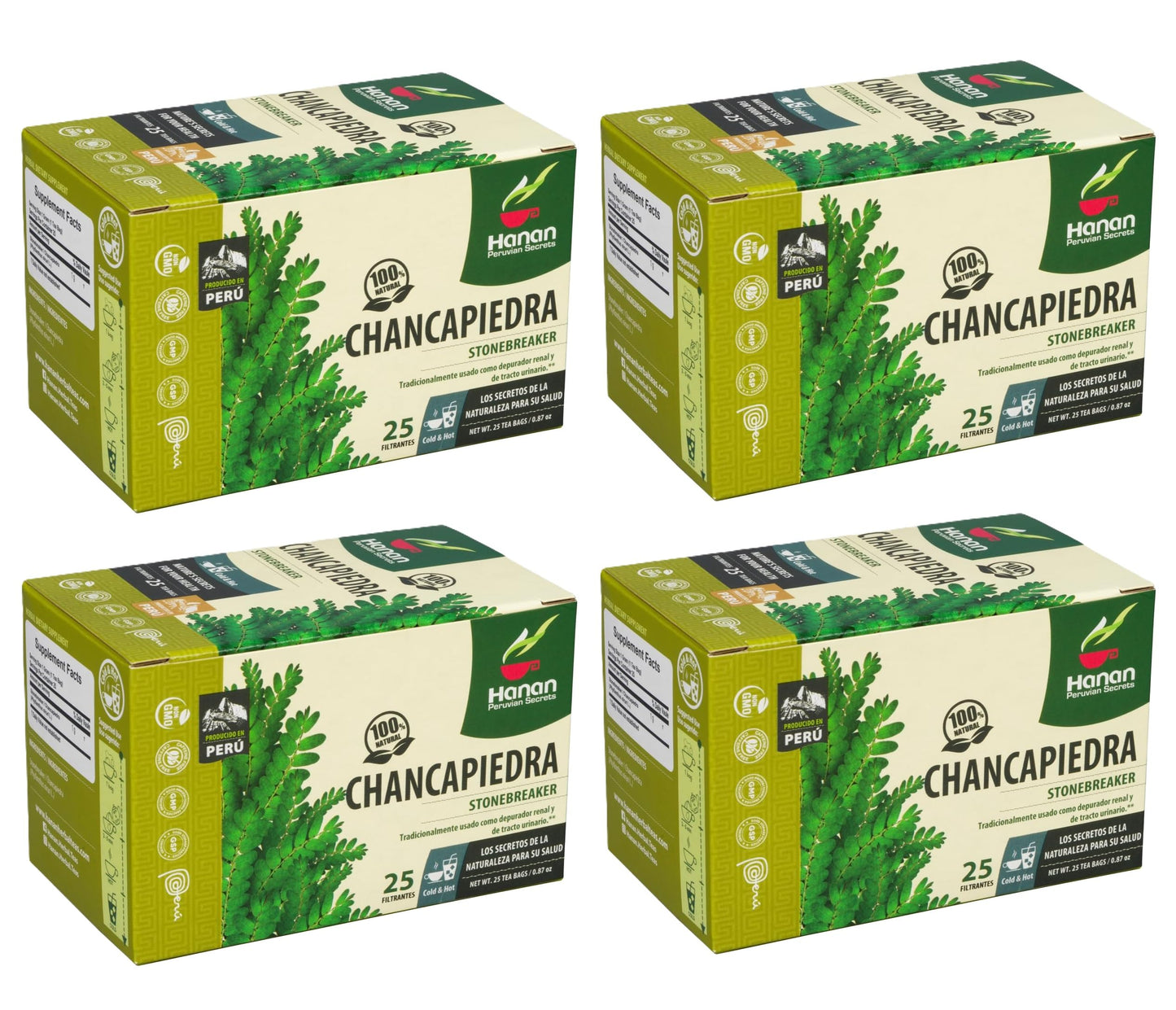 Peruvian Naturals Chanca Piedra Tea - 100 Teabags, 4 Boxes - Kidney & Digestive Health Support