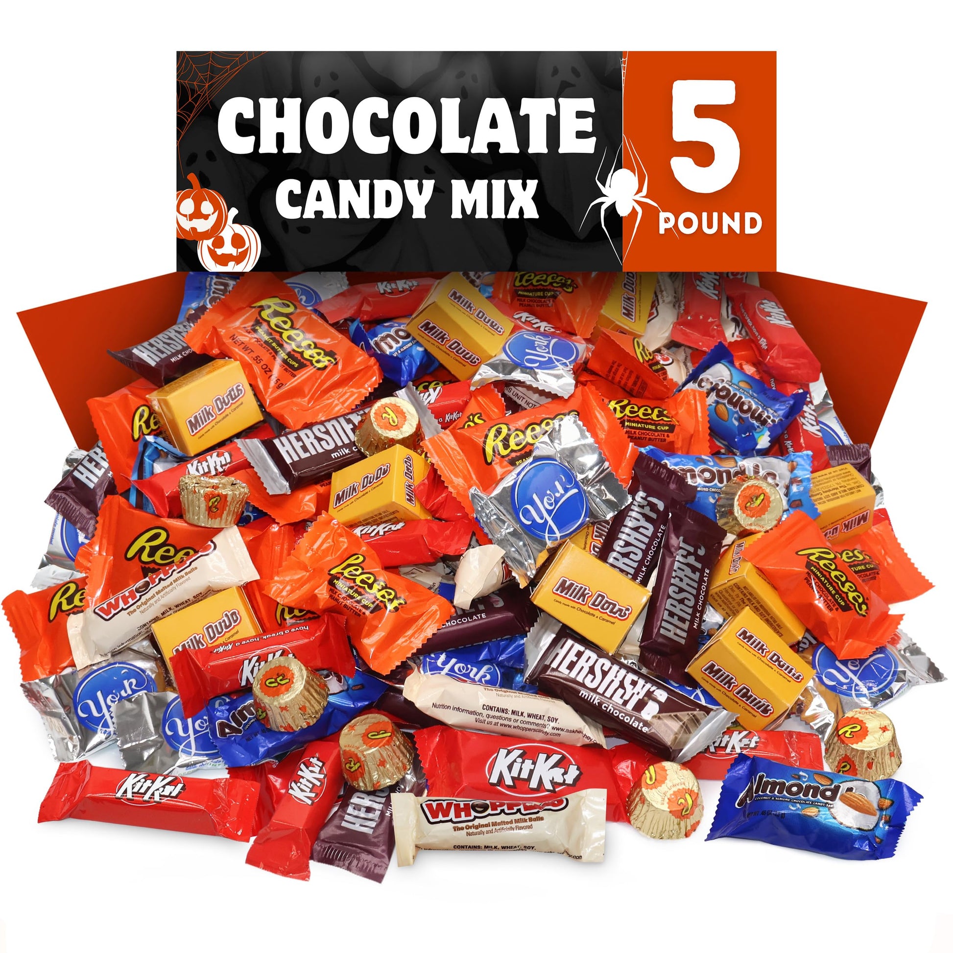 Bulk Halloween Chocolate Candy Variety Pack - 5 lb Large Assorted Mix Individually Wrapped Milk Chocolates Candies for Trick-or-Treat  Piata Fillers  Birthday Parties  Favors & Bags - Sugaridge