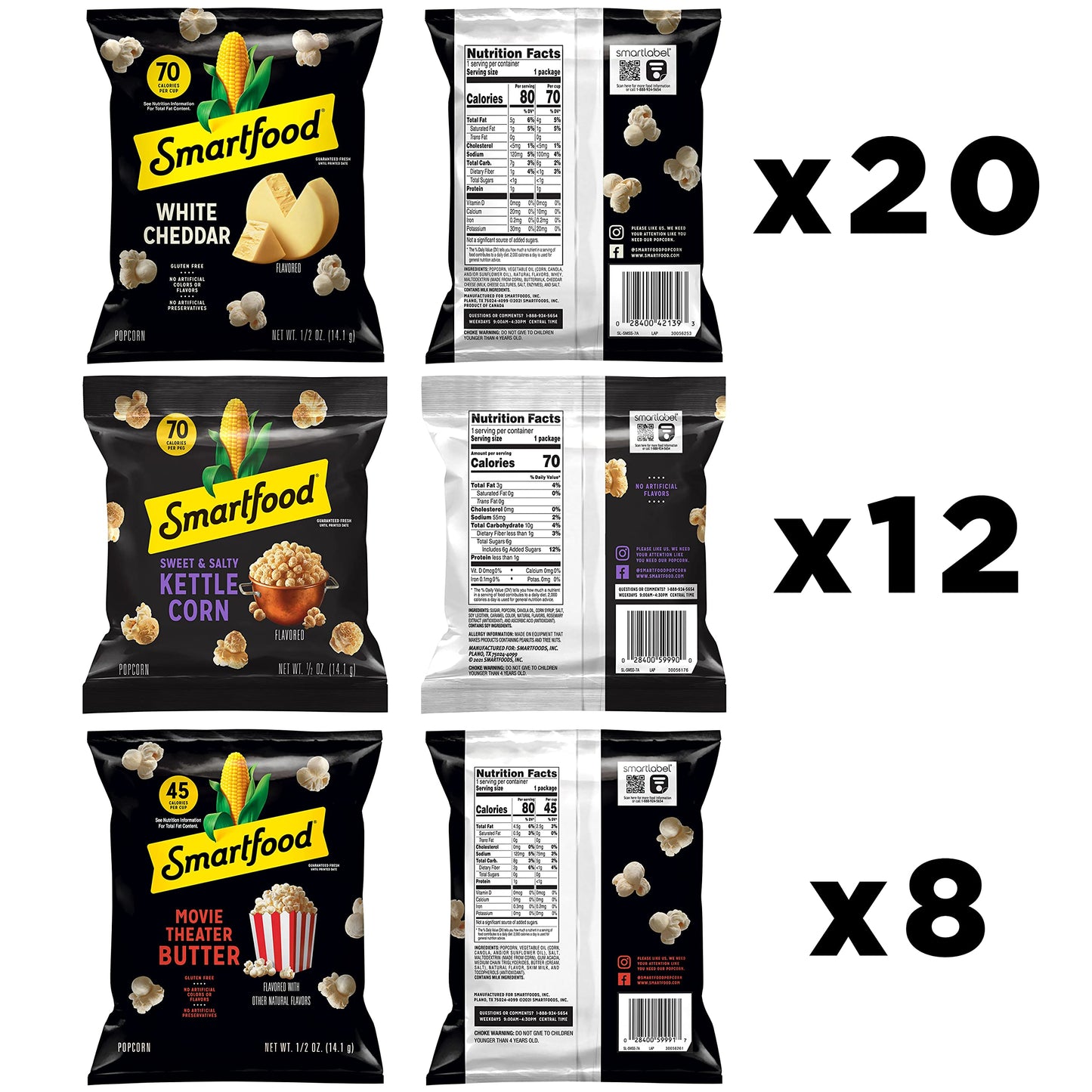 Smartfood Popcorn, Variety Pack, 0.5 Ounce (Pack Of 40)