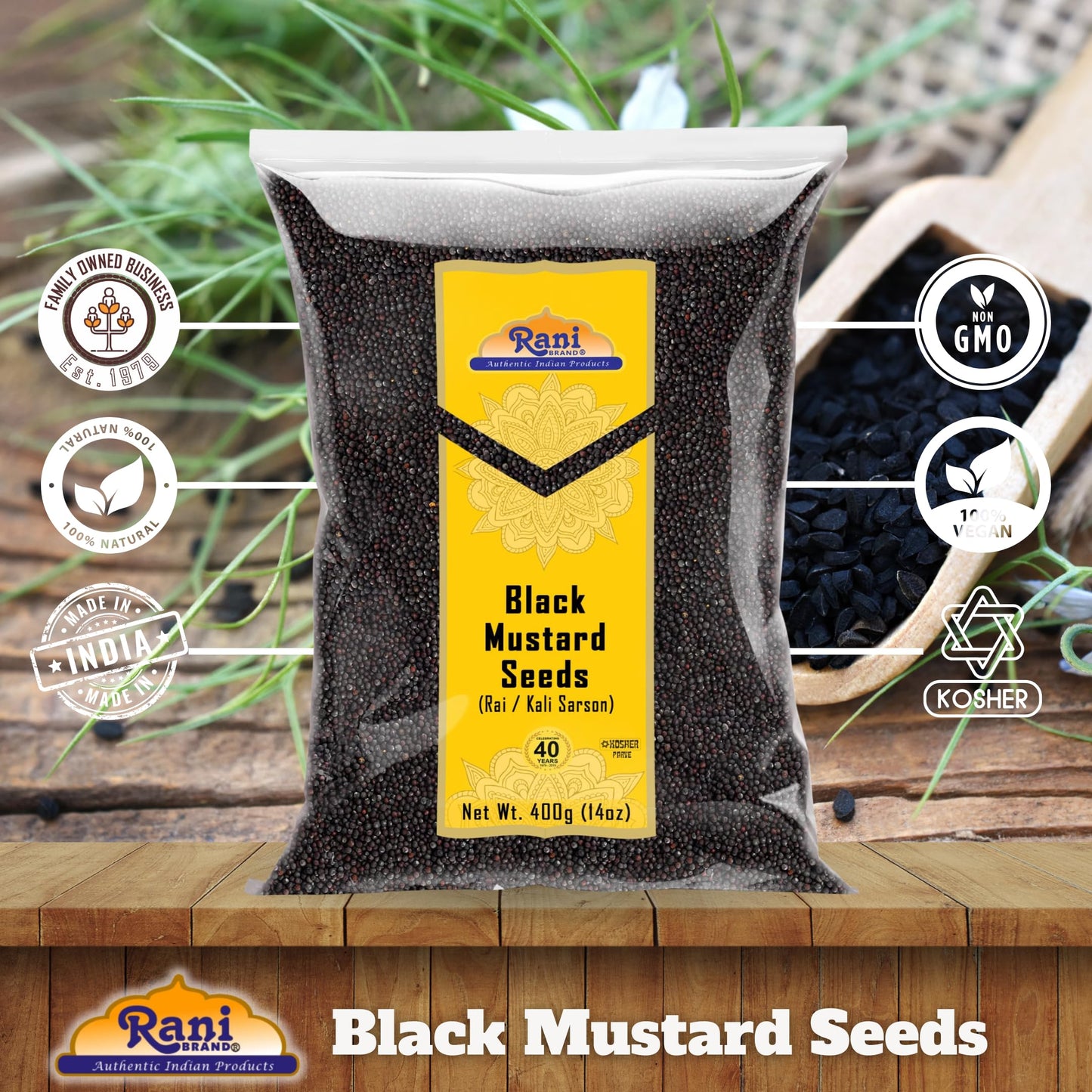 Rani Black Mustard Seeds Whole Spice (Kali Rai) 14Oz (400G) ~ All Natural | Gluten Friendly | Non-Gmo | Vegan | Indian Origin