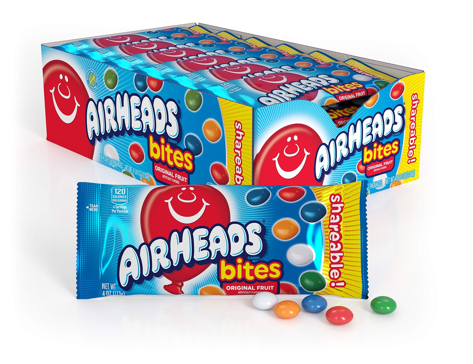 Airheads Candy Bites, Assorted Fruit Flavors, Non-Melting, 4oz Pack of 18