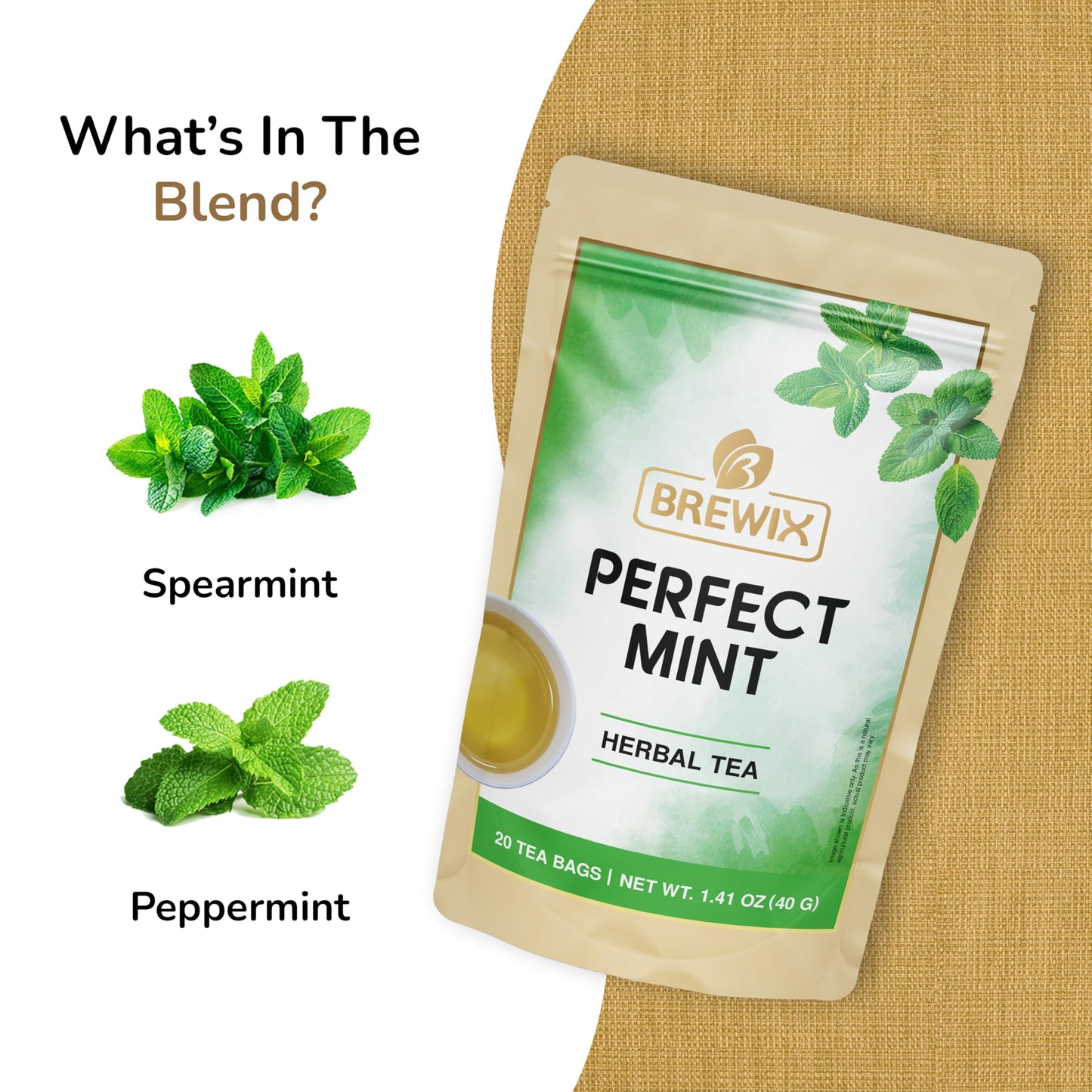 BREWIX Perfect Mint Tea - Caffeine Free Herbal Tea, 20 Pyramid Bags, Soothing Mint Blend for Digestion Support