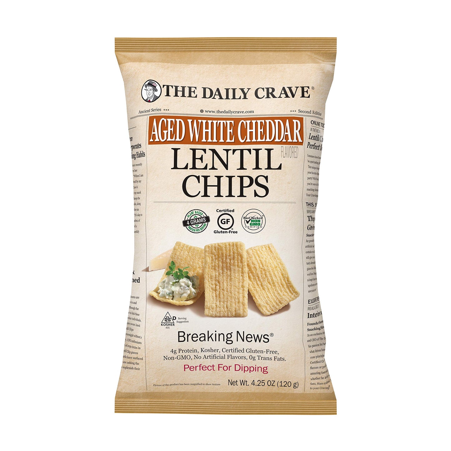 The Daily Crave Aged White Cheddar Lentil Chips, 4.25 Oz- 4 G Protein, Gluten-Free, Non-Gmo, Kosher, Crunchy 8 Count(Pack Of 1)
