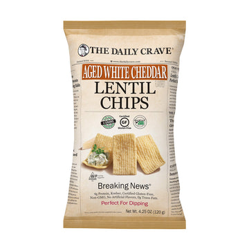 The Daily Crave Aged White Cheddar Lentil Chips, 4.25 Oz- 4 G Protein, Gluten-Free, Non-Gmo, Kosher, Crunchy 8 Count(Pack Of 1)