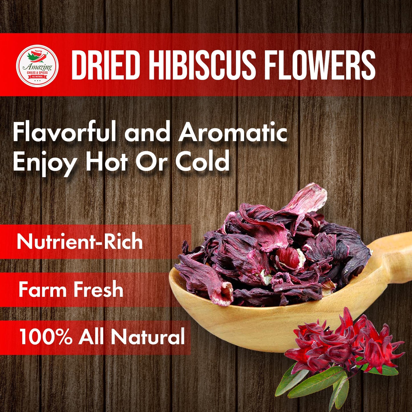Hibiscus Flowers 2lb (32oz) - All Natural, Triple Cleaned - Whole Soft Petals by Amazing Chiles & Spices for Tea & Agua Fresca