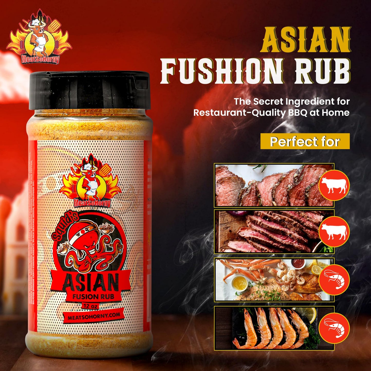 Meatsohorny Asian Fusion Rub Seasoning, No Added Gluten Bbq Spice Blend For Chicken, Steak, Beef, Turkey, Vegetables, Pork, Low