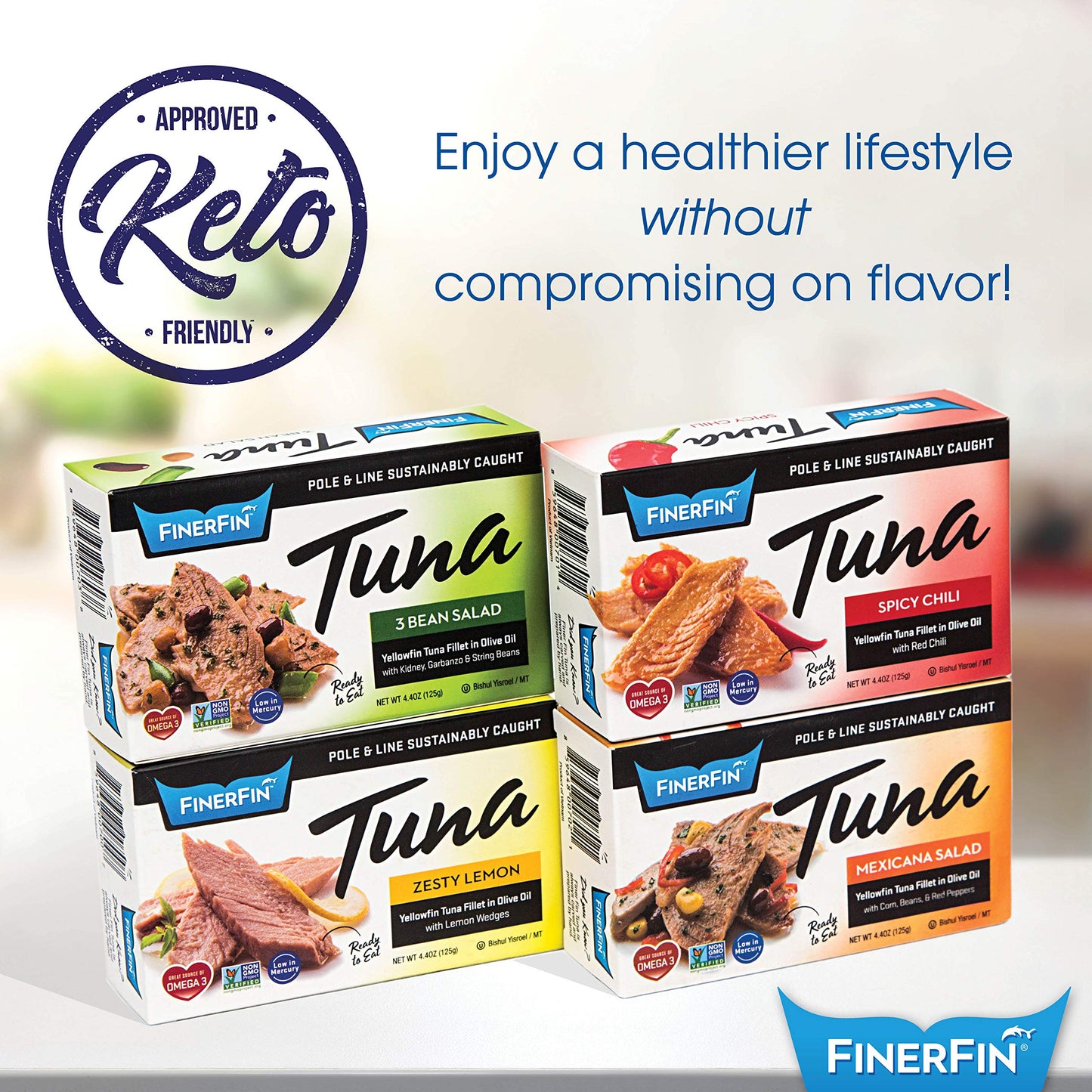 Finerfin Yellowfin Tuna Salad In Organic Olive Oil | Tasters Variety Pack | Enhanced Canned Tuna Fish With Evoo | Gourmet Ready-To-Eat Wild-Caught Fillets | 4.4Oz Can - 12 Pack