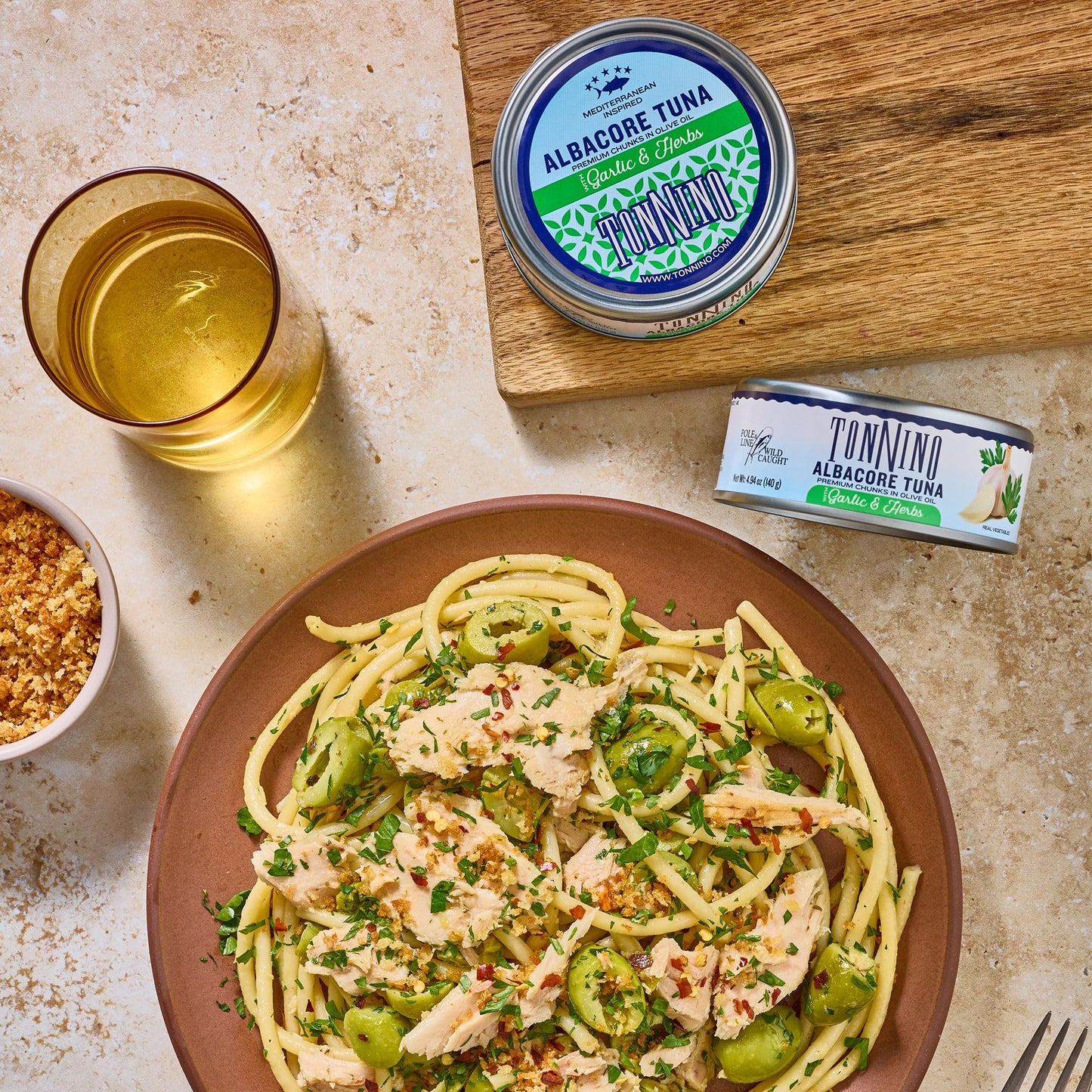 Tonnino Tuna Fish Albacore - Premium Chunk in Olive Oil with Garlic & Herbs - 4.94 oz (Pack of 12) - Ready to Eat Protein Snacks