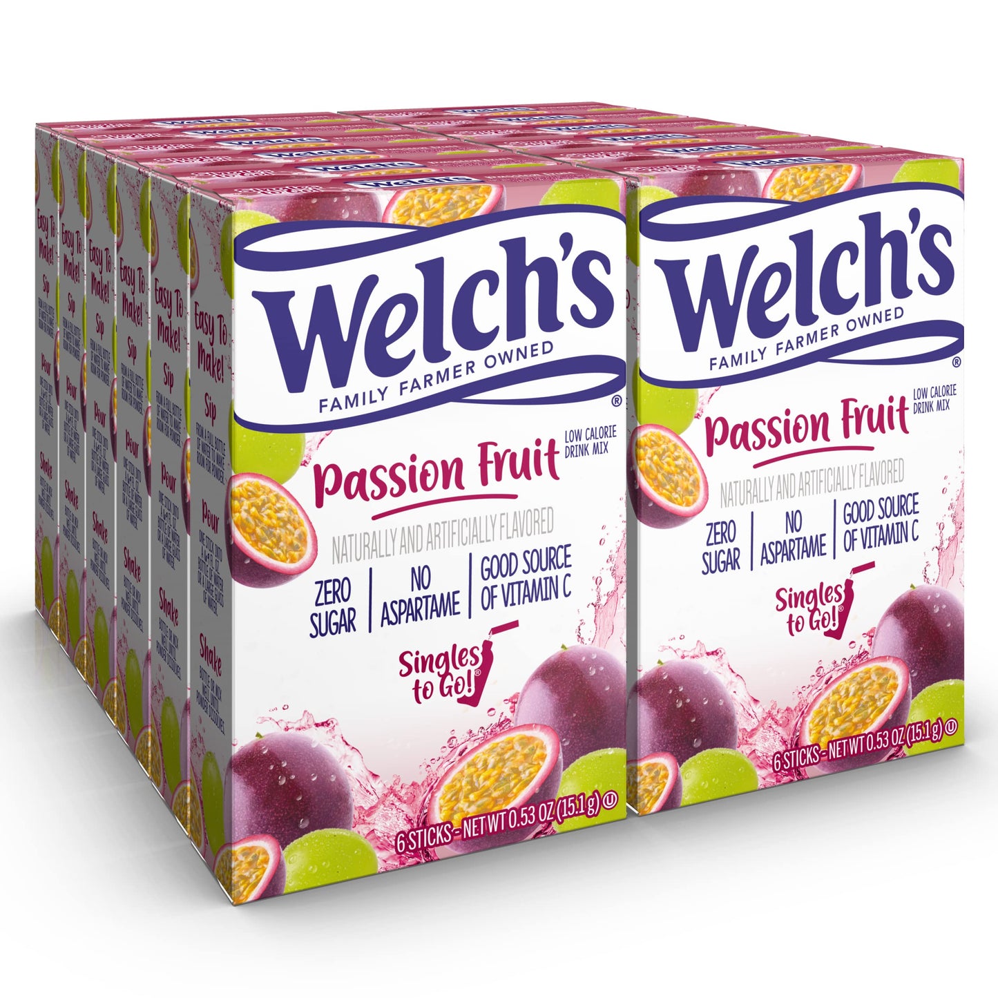 Welch s Singles To Go Water Drink Mix - Passion Fruit Powder Sticks (12 Boxes with 6 Packets Each - 72 Total Servings)