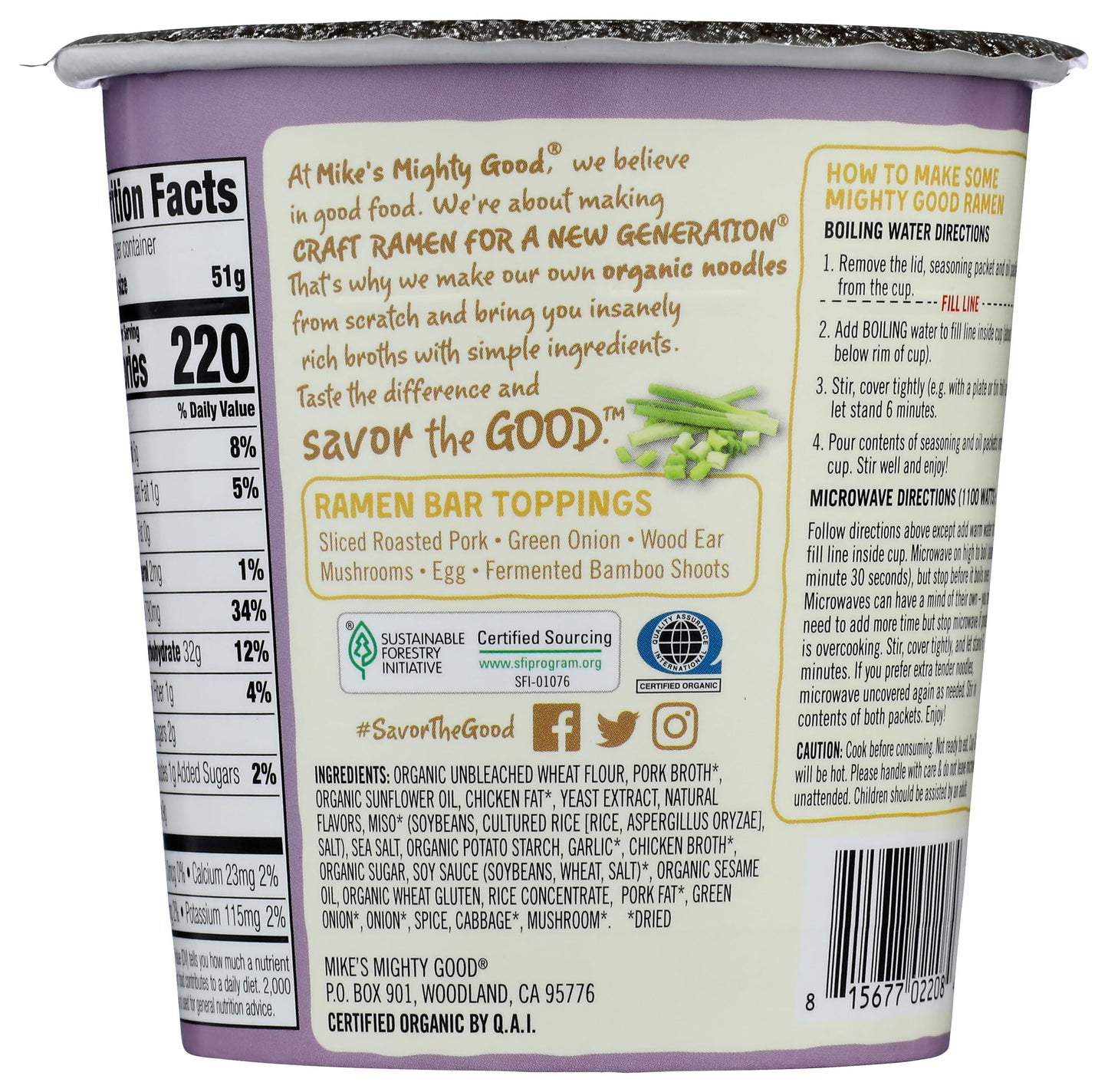 MIKES MIgHTY gOOD Organic Tonkotsu Ramen cup pork 1.7 Oz