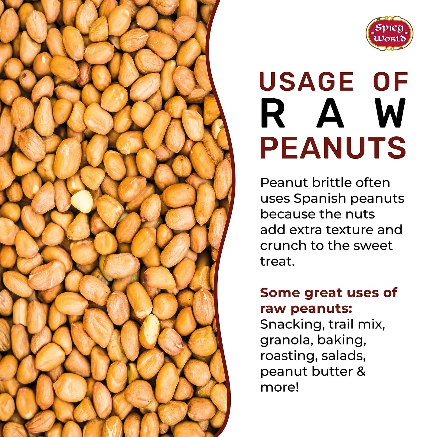 Spicy World Peanuts, Raw Whole With Skin (Uncooked, Unsalted) 4 Pound (64Oz) ~ All Natural - Usa Grown Red Skin Spanish Grade