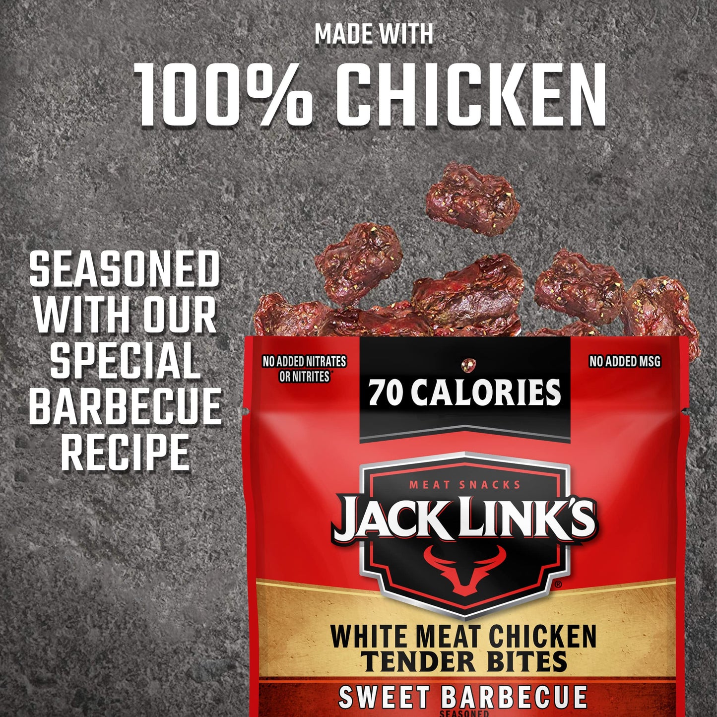 Jack Link s Chicken Tender Bites, Sweet BBQ, Bulk Pack - Flavorful Meat Snack for School, 9g Protein and 70 Calories, Made with