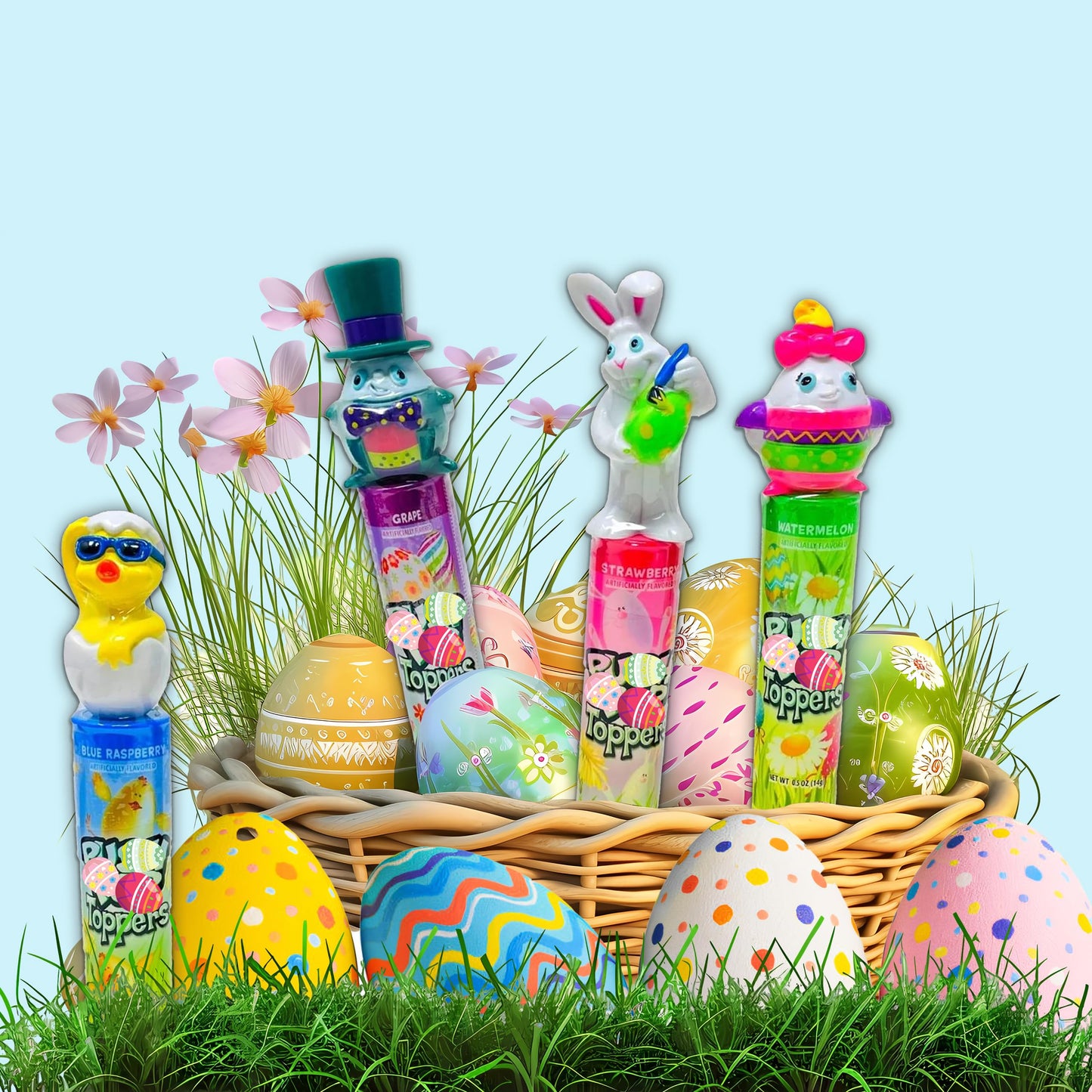 Push Pops Candy Lollipops, 4 Count Individually Wrapped With Assorted Toppers, Chick, Egg And Bunny, Assorted Fruit Flavors, Var