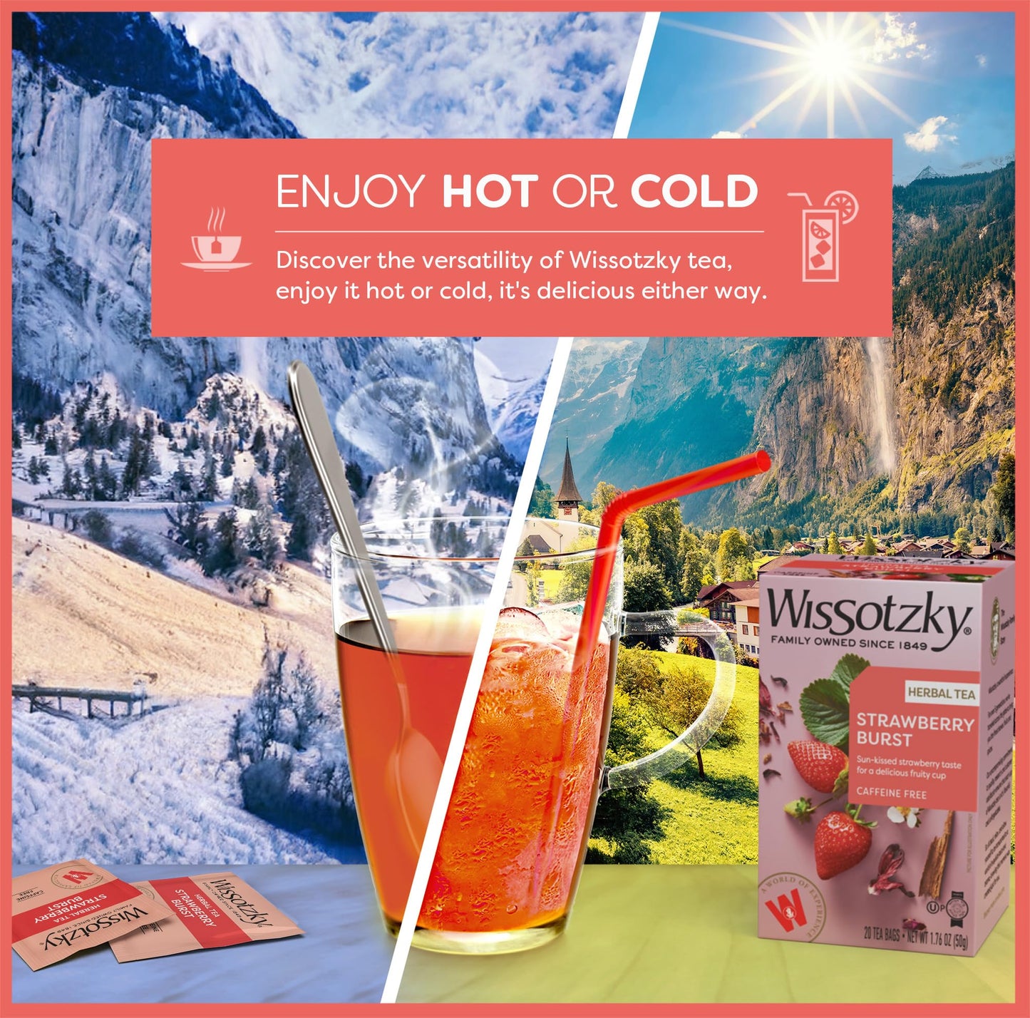 Wissotzky Herbal Tea - Strawberry Burst - Caffeine Free - 3 Pack (60 Tea Bags) - Antioxidant Rich Fruity Blend