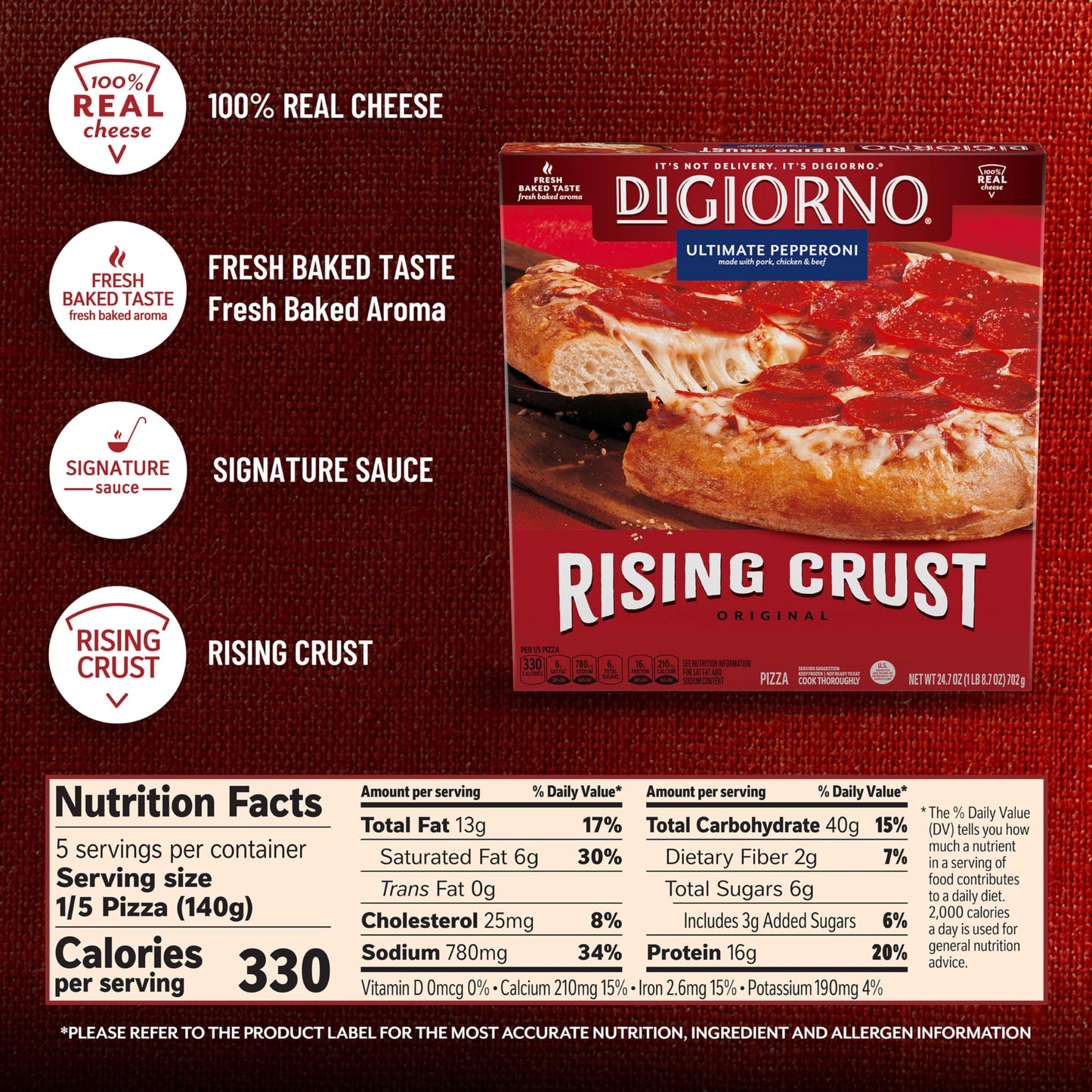 Digiorno Frozen Pizza, Rising Crust Pepperoni Pizza 24.7 oz