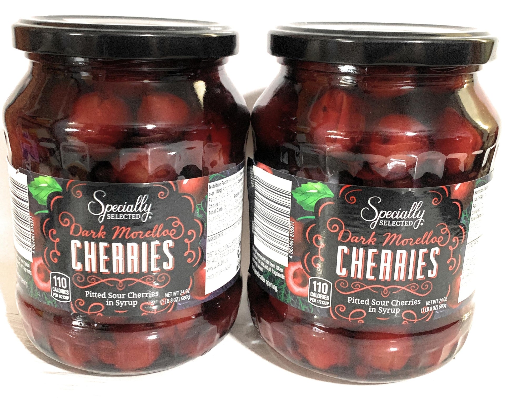 Specially Selected Dark Morello Pitted Sour Cherries, Large 24 Oz Jars, (2) Pack
