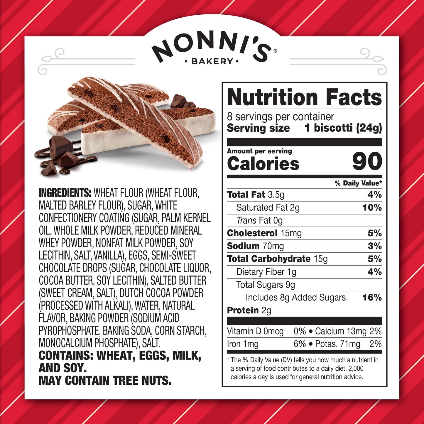 Nonnis Dark Chocolate Peppermint Biscotti - 6 Boxes Christmas Cookies - Italian Biscotti Cookies w/Dark Chocolate White Icing &