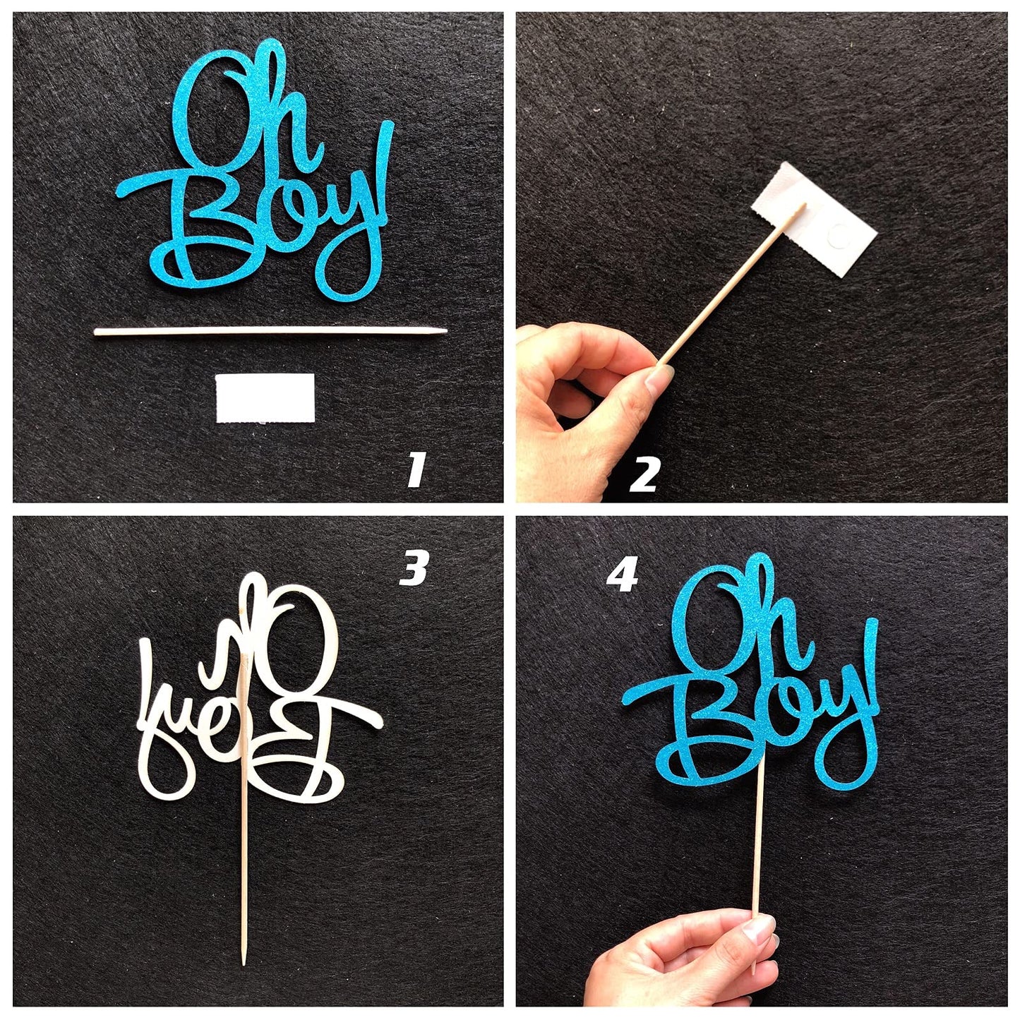 Glitter Blue Oh Boy Cake Topper, Baby Shower Cake Topper For It'A A Boy Baby Boy Baby Shower Cake Party Decoration Supplies