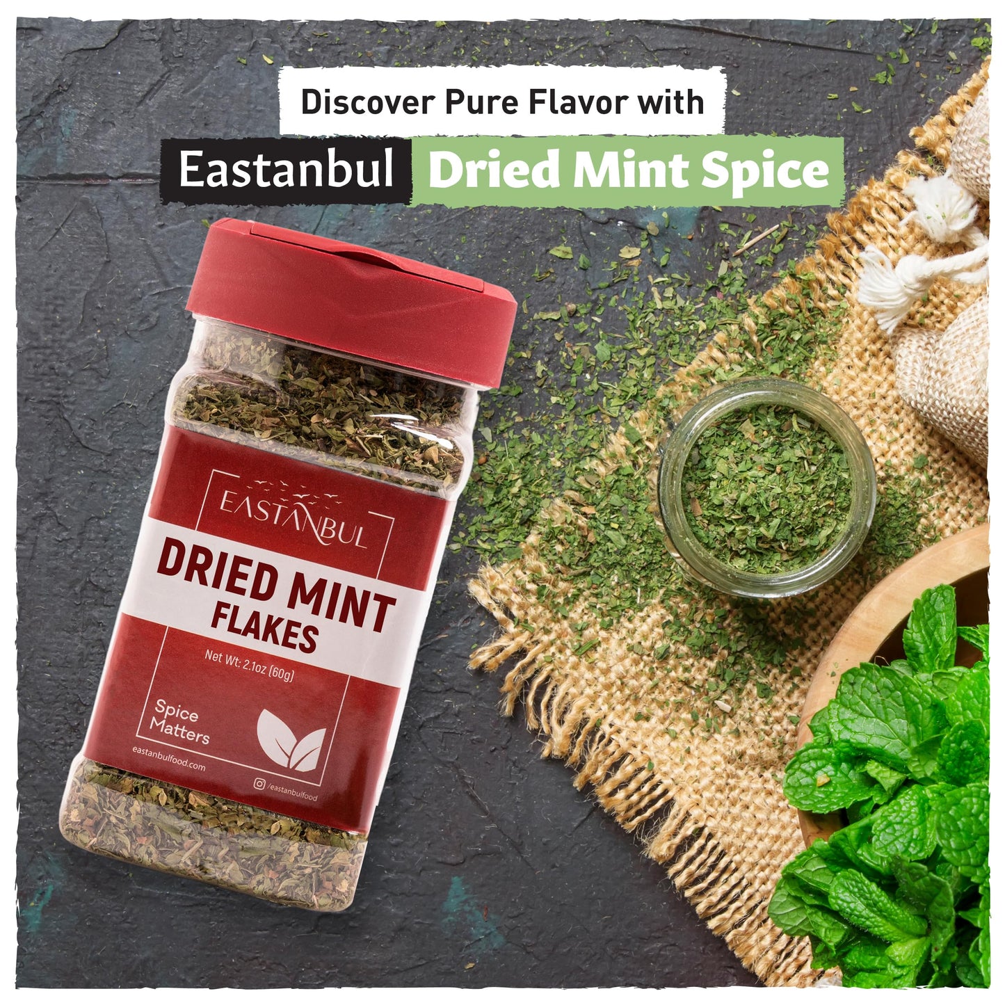 Eastanbul Dried Mint Leaves 2.1Oz,%100 Natural Dried Peppermint Leaves Freshly Picked Mint Tea Loose Leaf, Crushed Mint Leaves,