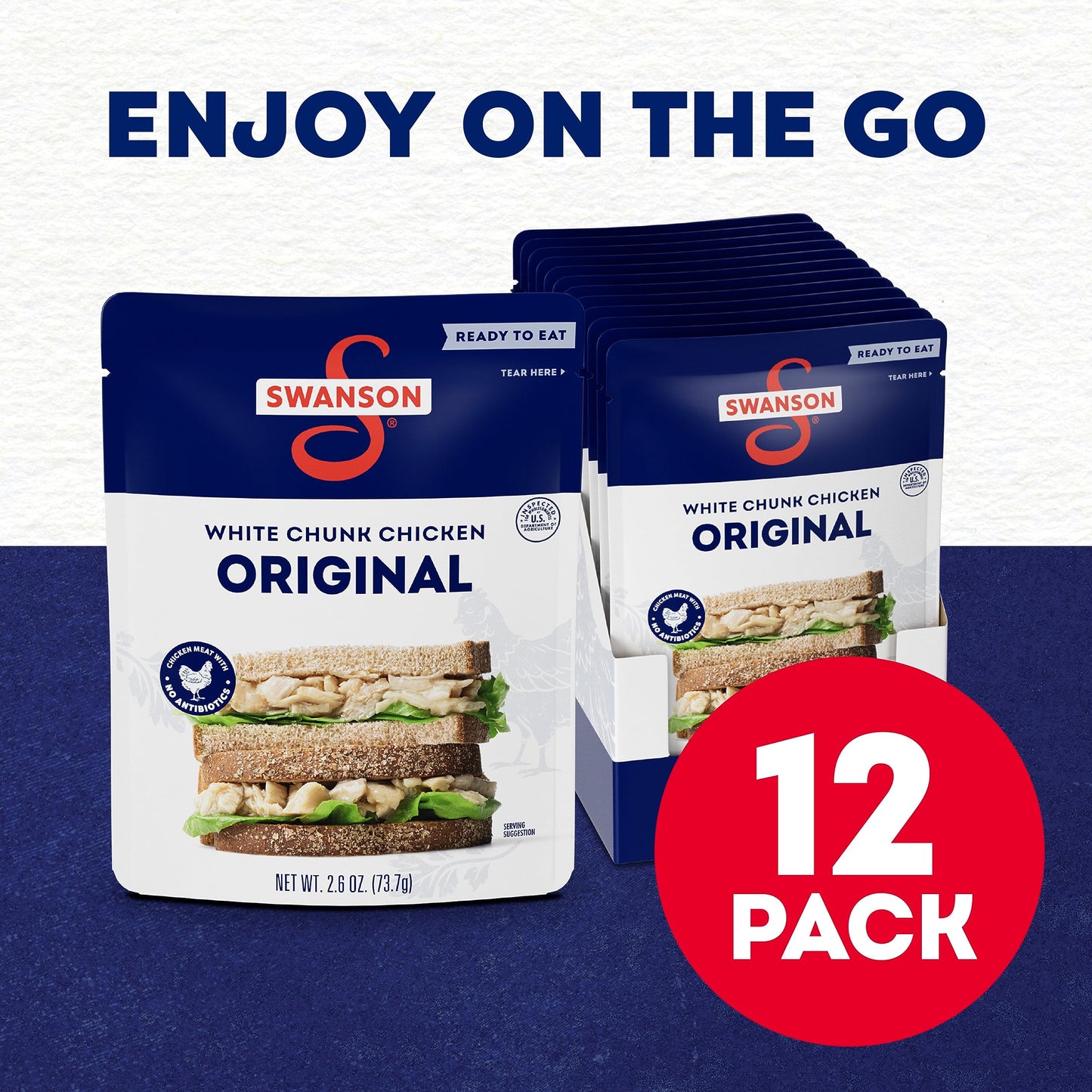 SWANSON S Fully Cooked Chicken Pouch, Ready to Eat, 2.6 OZ, Case of 12