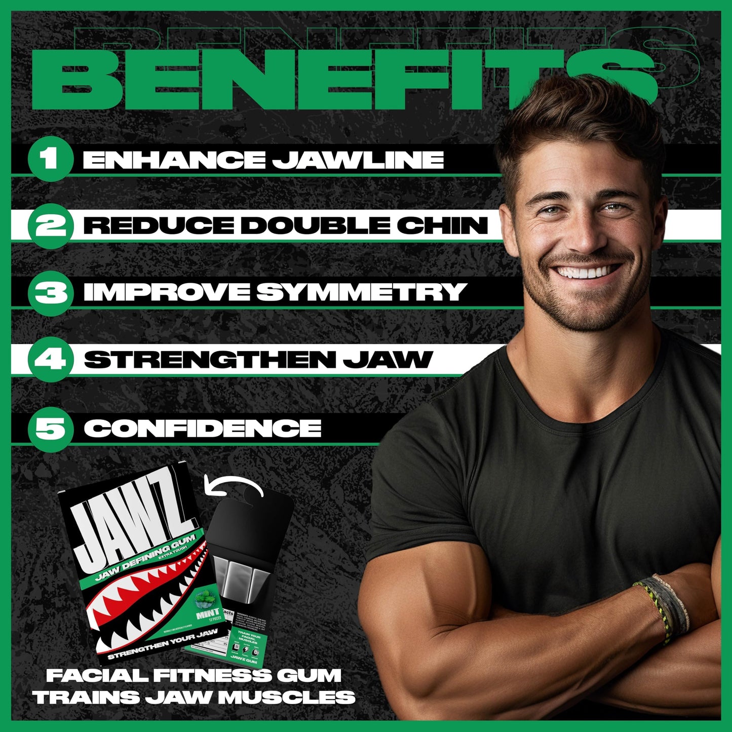 Jawline Chewing Gum (4 Month Supply) Mint - Define Your Jawline, Slim And Tone Your Face - Facial Exerciser For Men And Women -