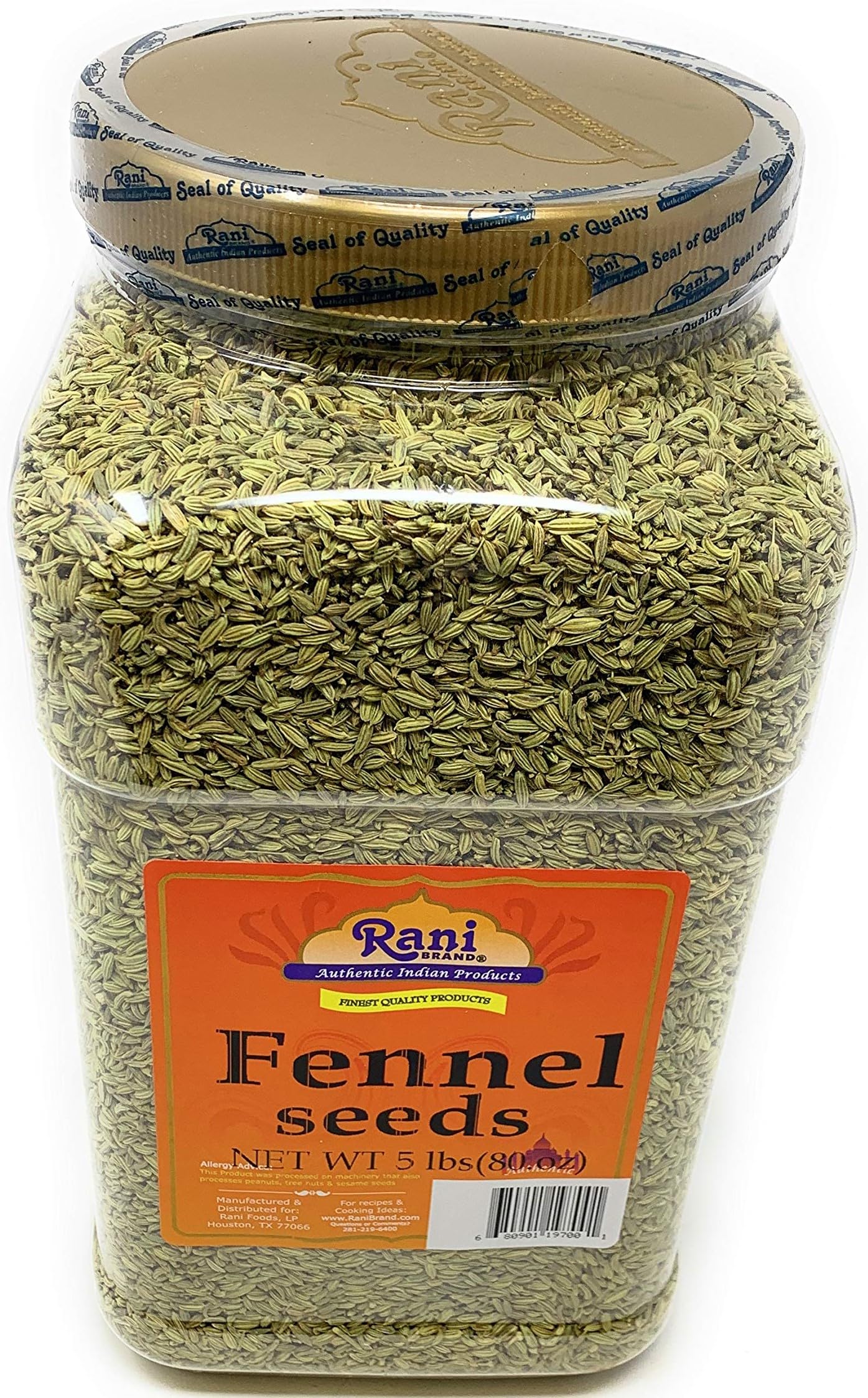 Rani Fennel Seeds (Saunf Sabut) Whole Spice 80Oz (5Lbs) 2.27Kg Bulk Pet Jar ~ All Natural | Gluten Friendly | Non-Gmo | Vegan |