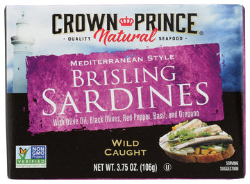 Crown Prince Brisling Sardines, Mediterranean Style, 3.75 Ounce, Pack of 1