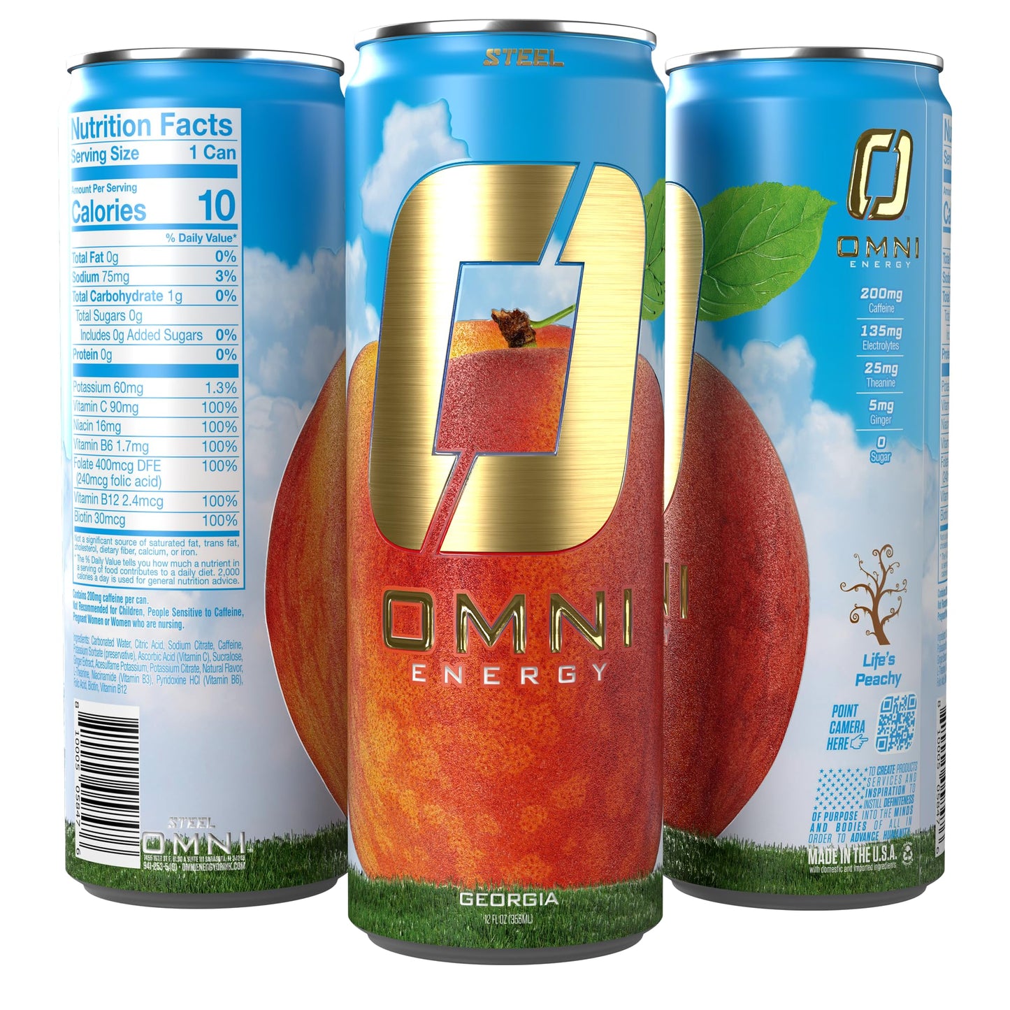 Omni Energy Drink Georgia12 Oz (Pack Of 12) | Contains 200Mg Clean Caffeine, B Vitamins | Sugar-Free, Low Calorie, Energy Drink For All-Day Vitality