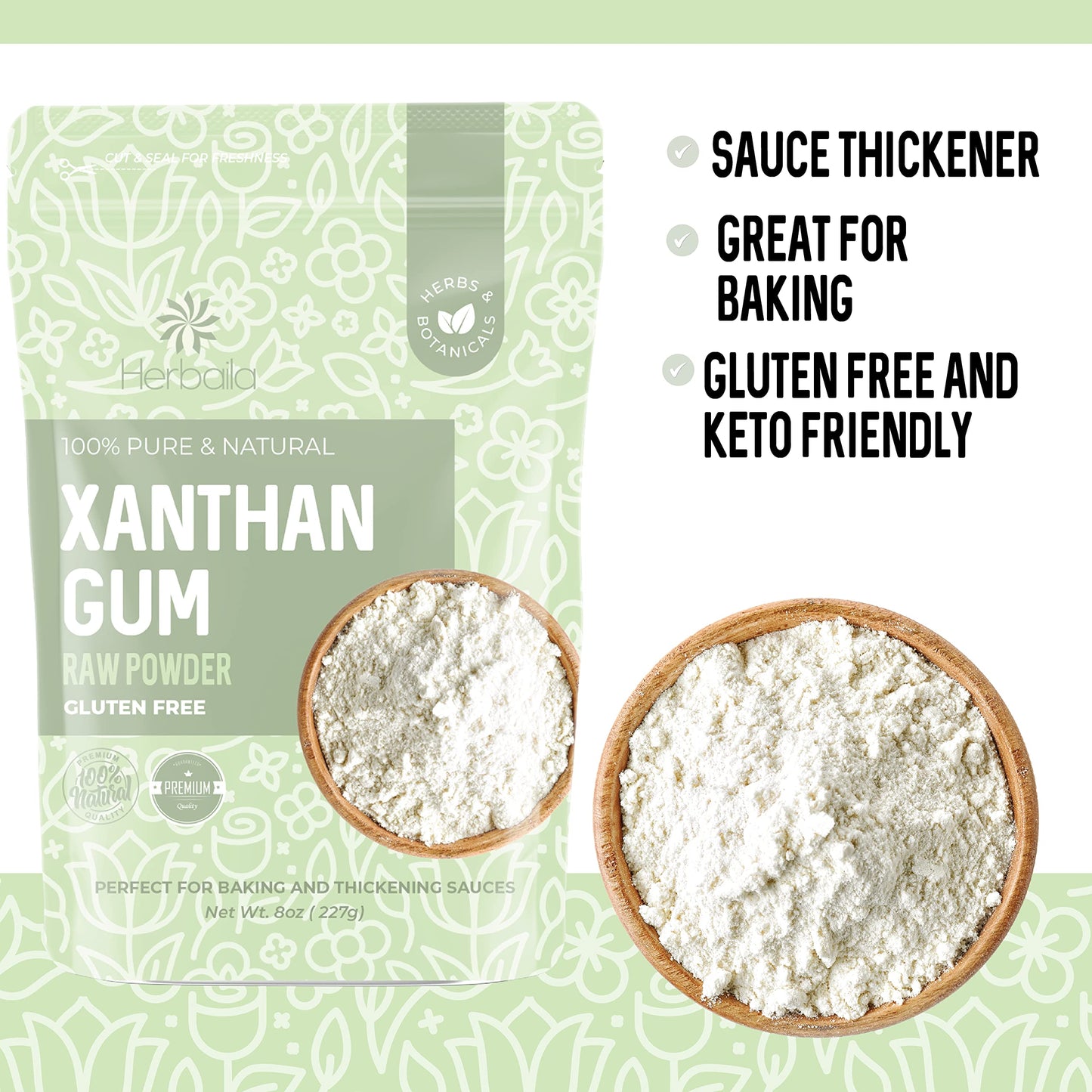Herbaila Xanthan Gum Powder 8 Oz. Xanthan Gum For Baking Keto Friendly, Xanthan Gum Gluten Free Sauce Thickener, Gluten Free And Keto Baking And Cooking, Non Gmo, 8 Ounces.