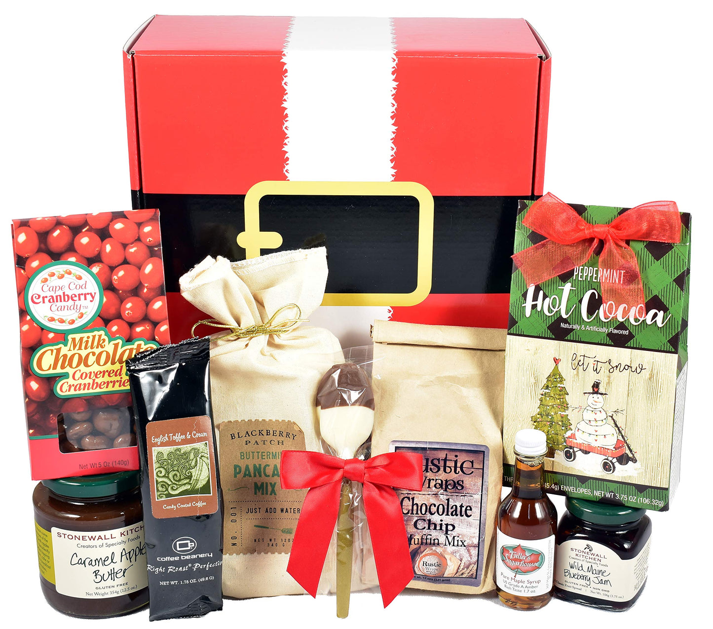 Gift Basket Village North Pole Nibbles Gift Box - 9 Piece Set with Assorted Baking Mixes, Dried Fruits, Coffees, Jam & Syrup