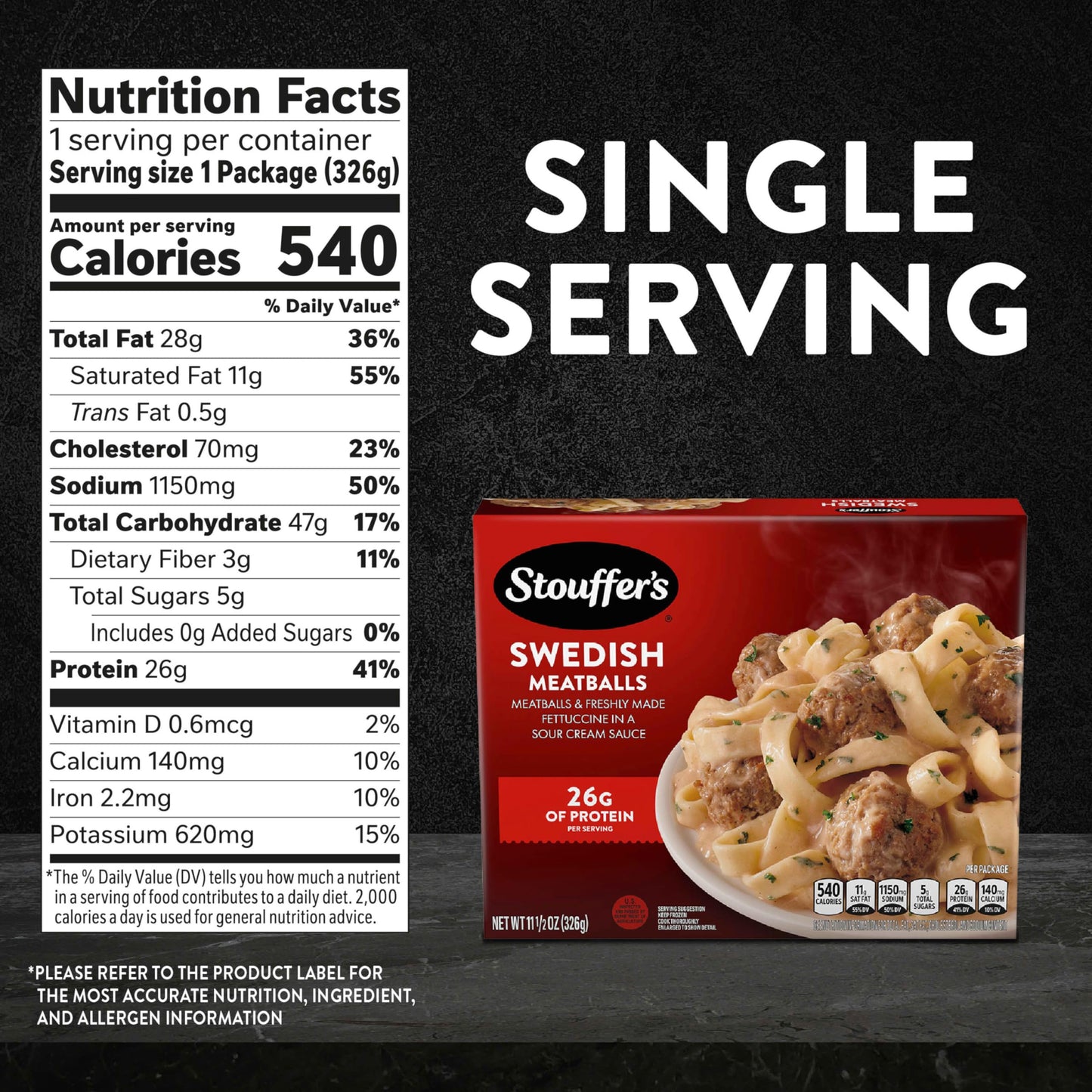 Stouffers Swedish Meatballs, Single Serve, Frozen Pasta, Oven or Microwave Dinner, Single Frozen Meals