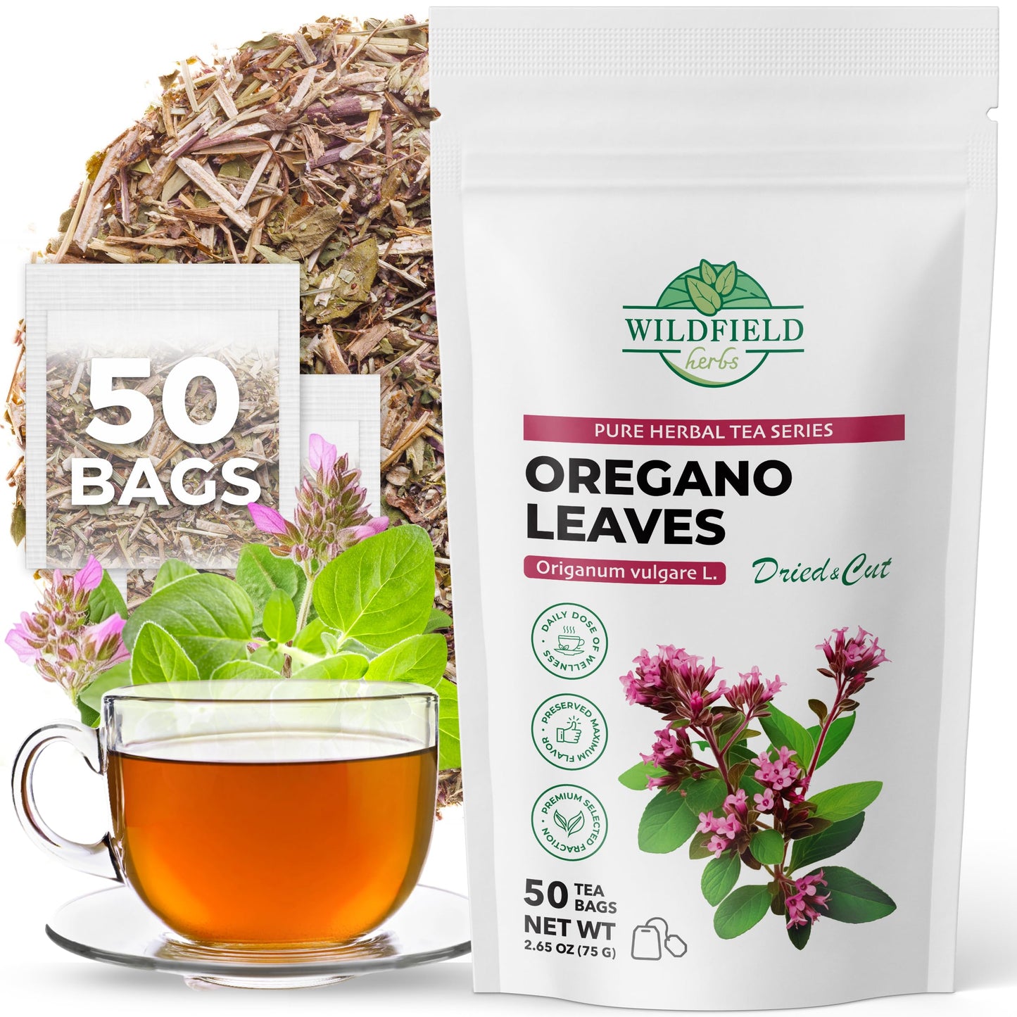 50 Bags Oregano Tea Dried Oregano Leaves Herbal Tea Bag (Origanum Vulgare L.) - 50 Count 1.5g Bags Dry   gano Leaf Herb