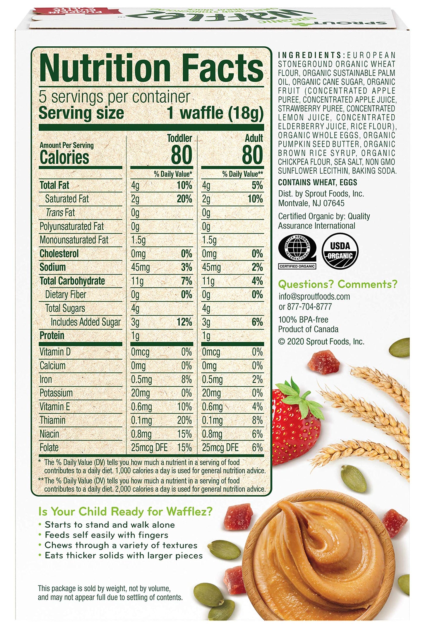 Sprout Organic Pumpkin Butter & Jelly Wafflez Baby Food, 0.63 Oz, 5 Ct