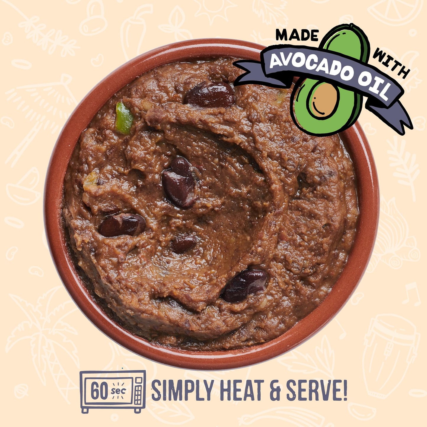 A Dozen Cousins Seasoned Beans, Microwaveable, Vegan and Non-GMO Meals Ready to Eat Made with Avocado Oil (Refried Black Beans,