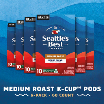 Seattle s Best Coffee House Blend Medium Roast K-Cup Pods | 6 boxes of 10 Pods (60 Total Pods)